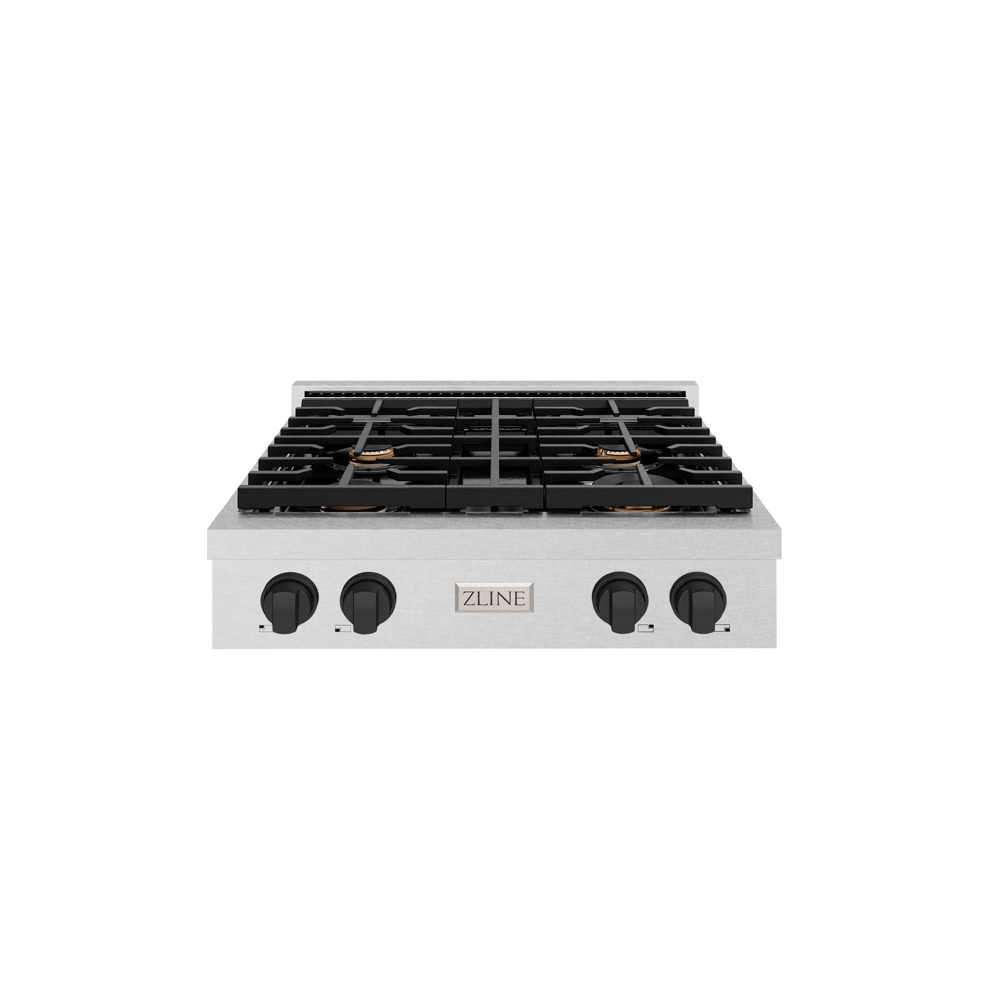 zline-30-autograph-paramount-gas-rangetop-with-4-burners-and-porcelain-cooktop-in-satin-stainless-steel-with-matte-black-accents-srtsz-30-mb