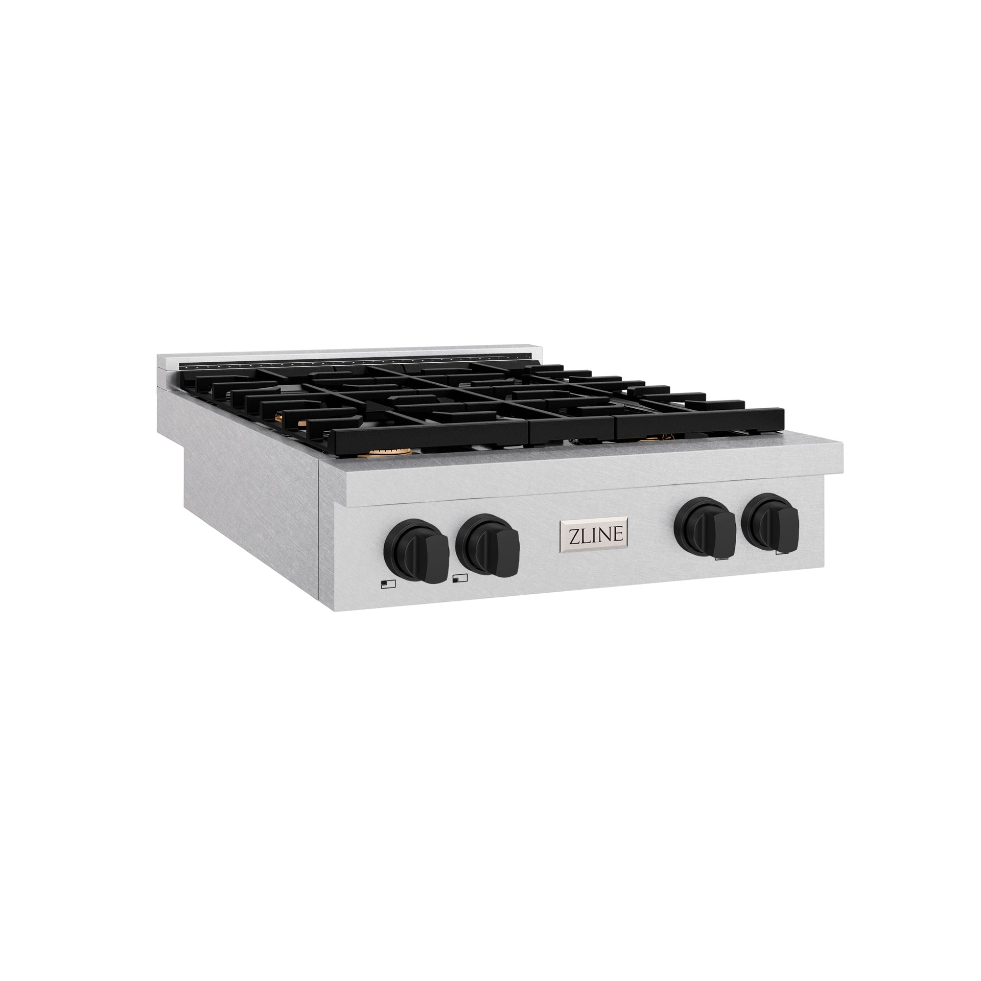 zline-30-autograph-paramount-gas-rangetop-with-4-burners-and-porcelain-cooktop-in-satin-stainless-steel-with-matte-black-accents-srtsz-30-mb