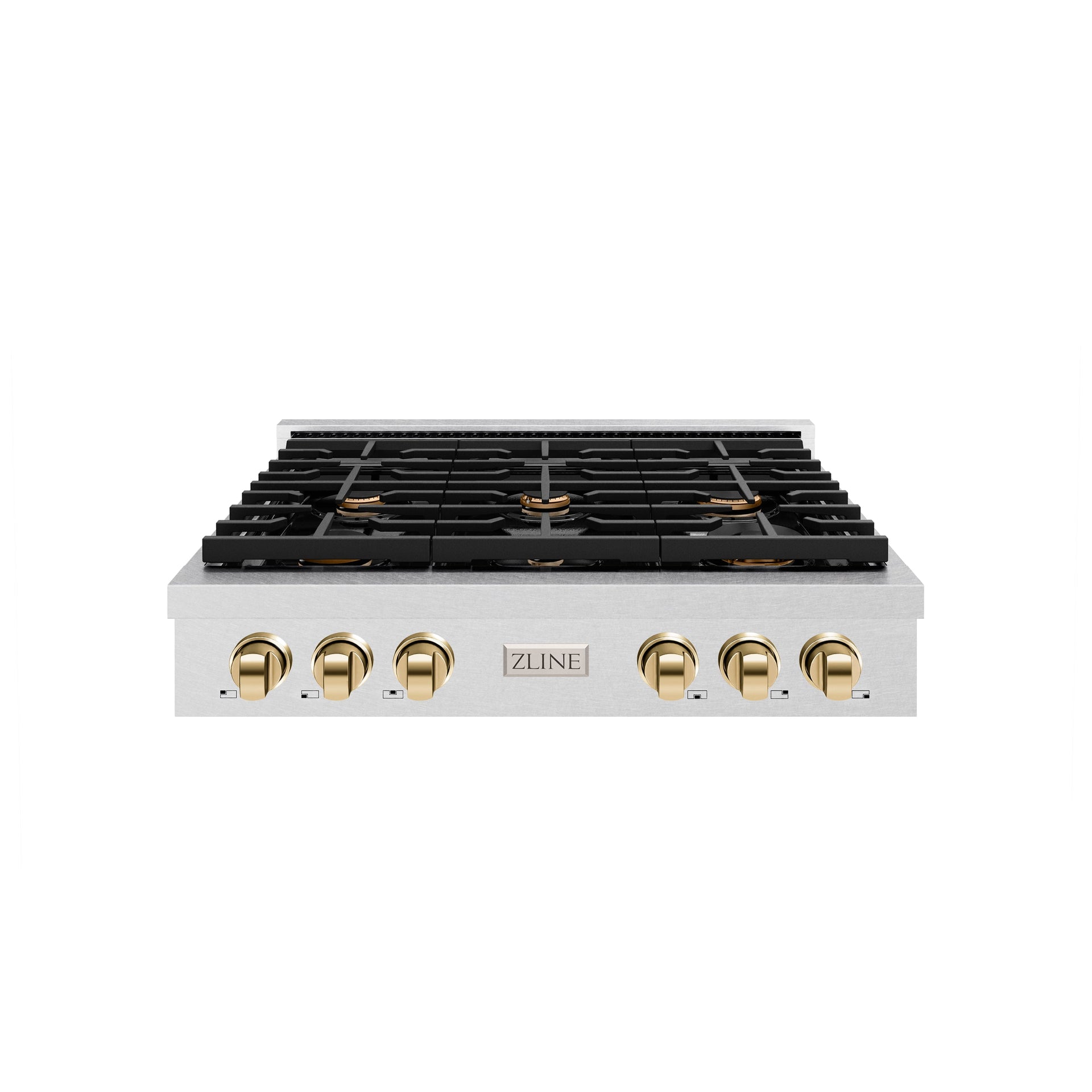 zline-36-autograph-paramount-gas-rangetop-with-6-burners-and-porcelain-cooktop-in-satin-stainless-steel-with-polished-gold-accents-srtsz-36-g