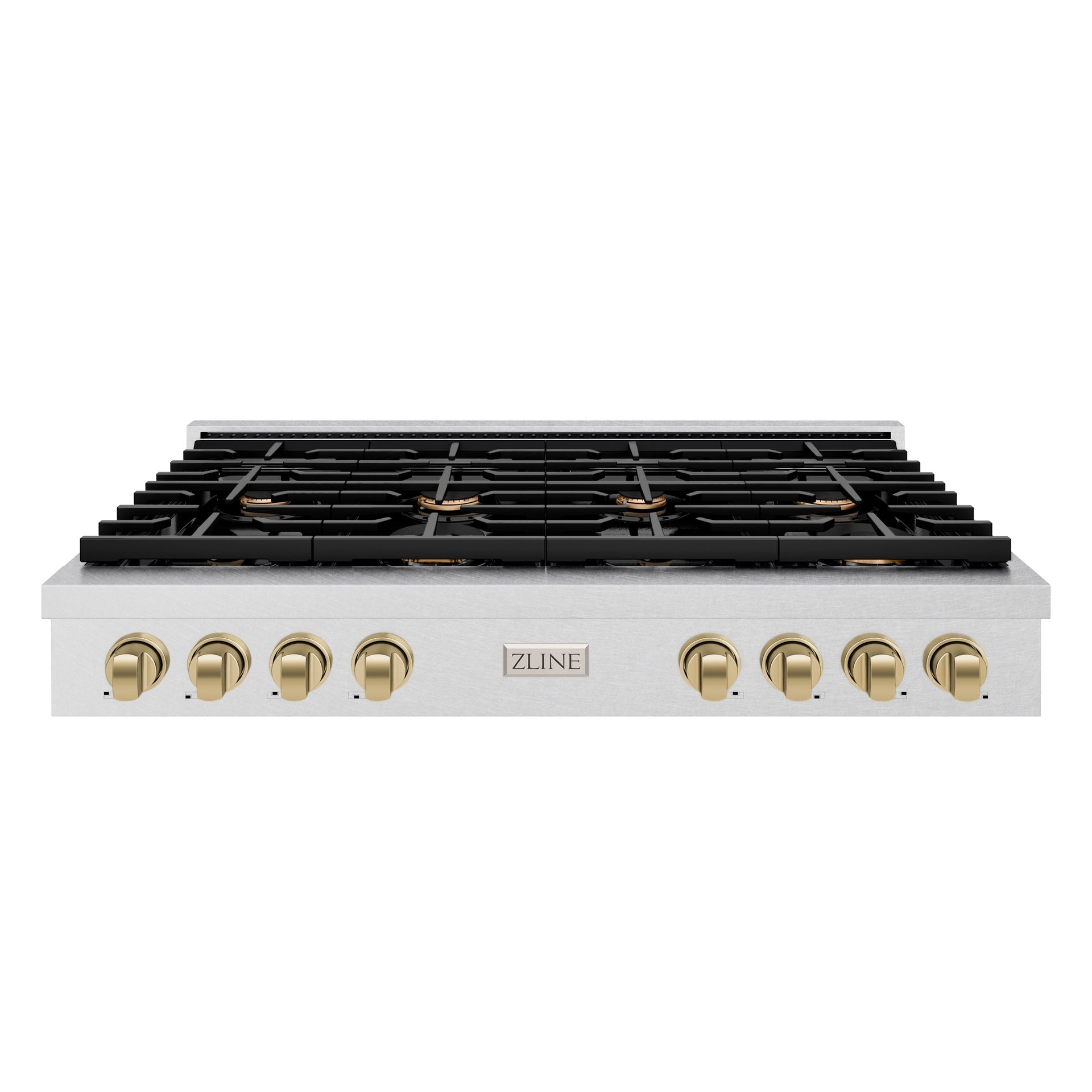 zline-48-autograph-paramount-gas-rangetop-with-8-burners-and-porcelain-cooktop-in-satin-stainless-steel-with-champagne-bronze-accents-srtsz-48-cb