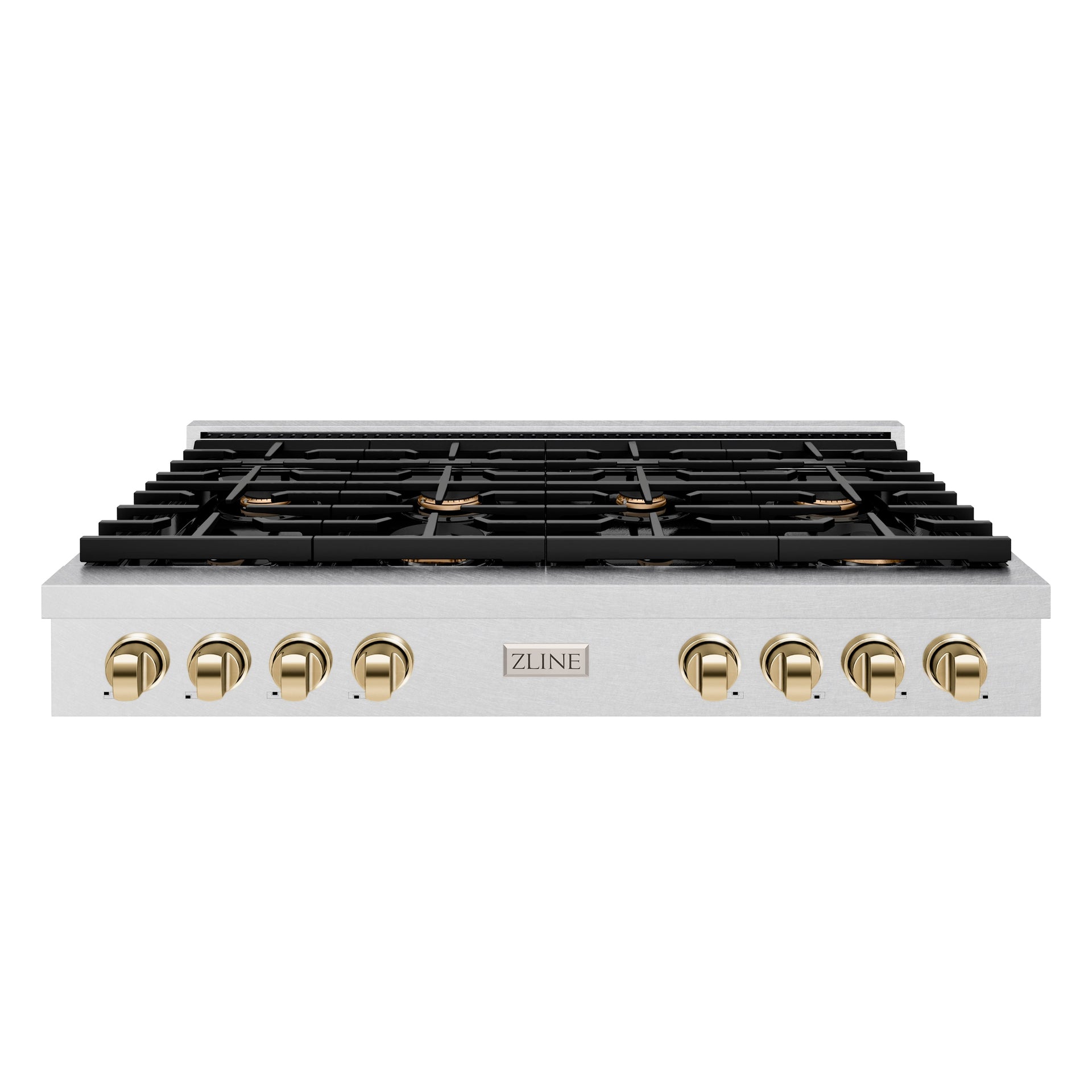 zline-48-autograph-paramount-gas-rangetop-with-8-burners-and-porcelain-cooktop-in-satin-stainless-steel-with-polished-gold-accents-srtsz-48-g