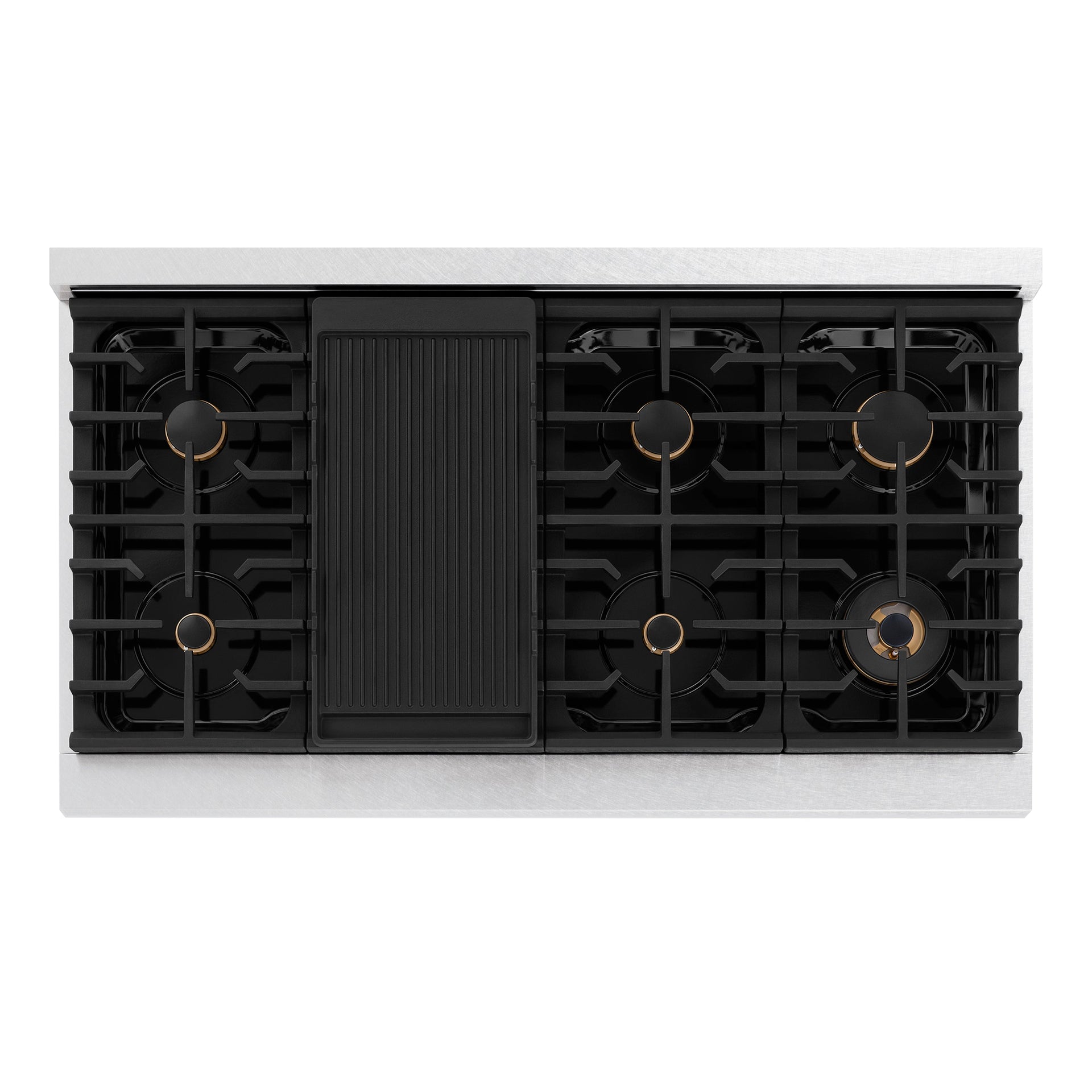 zline-48-autograph-paramount-gas-rangetop-with-8-burners-and-porcelain-cooktop-in-satin-stainless-steel-with-polished-gold-accents-srtsz-48-g