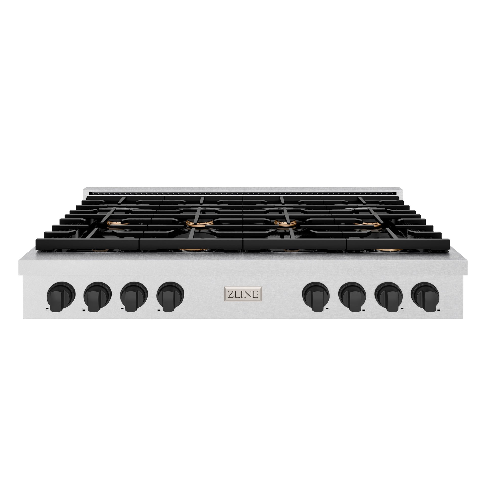 zline-48-autograph-paramount-gas-rangetop-with-8-burners-and-porcelain-cooktop-in-satin-stainless-steel-with-matte-black-accents-srtsz-48-mb