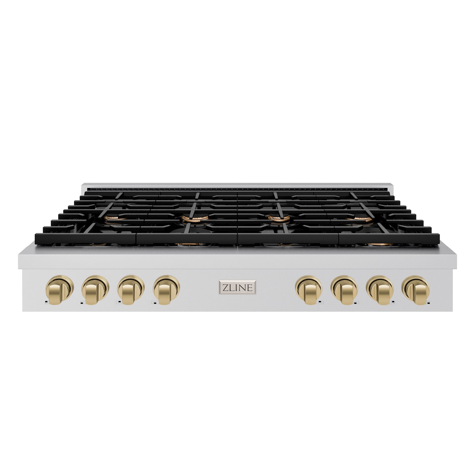 zline-autograph-48-paramount-gas-rangetop-with-8-burners-cast-iron-griddle-and-porcelain-cooktop-in-stainless-steel-with-champagne-bronze-accents-srtz-48-cb