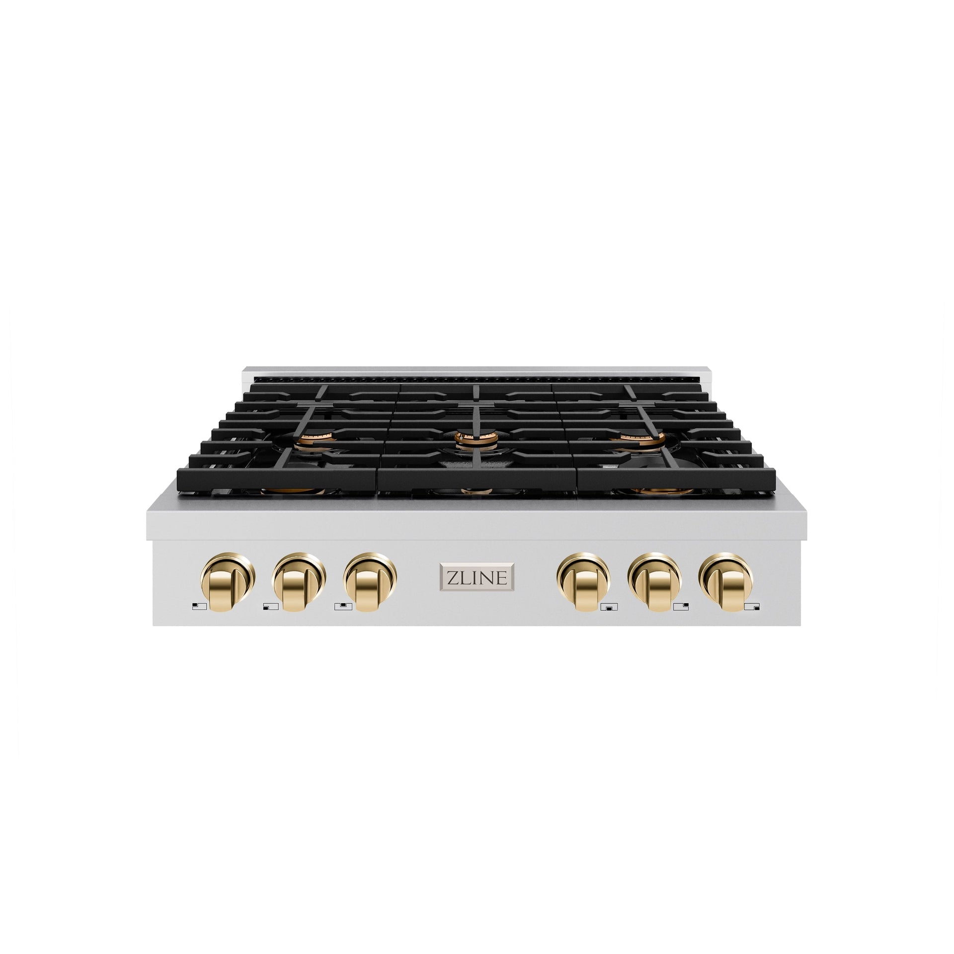 zline-autograph-36-paramount-gas-rangetop-with-6-burners-and-porcelain-cooktop-in-stainless-steel-with-polished-gold-accents-srtz-36-g