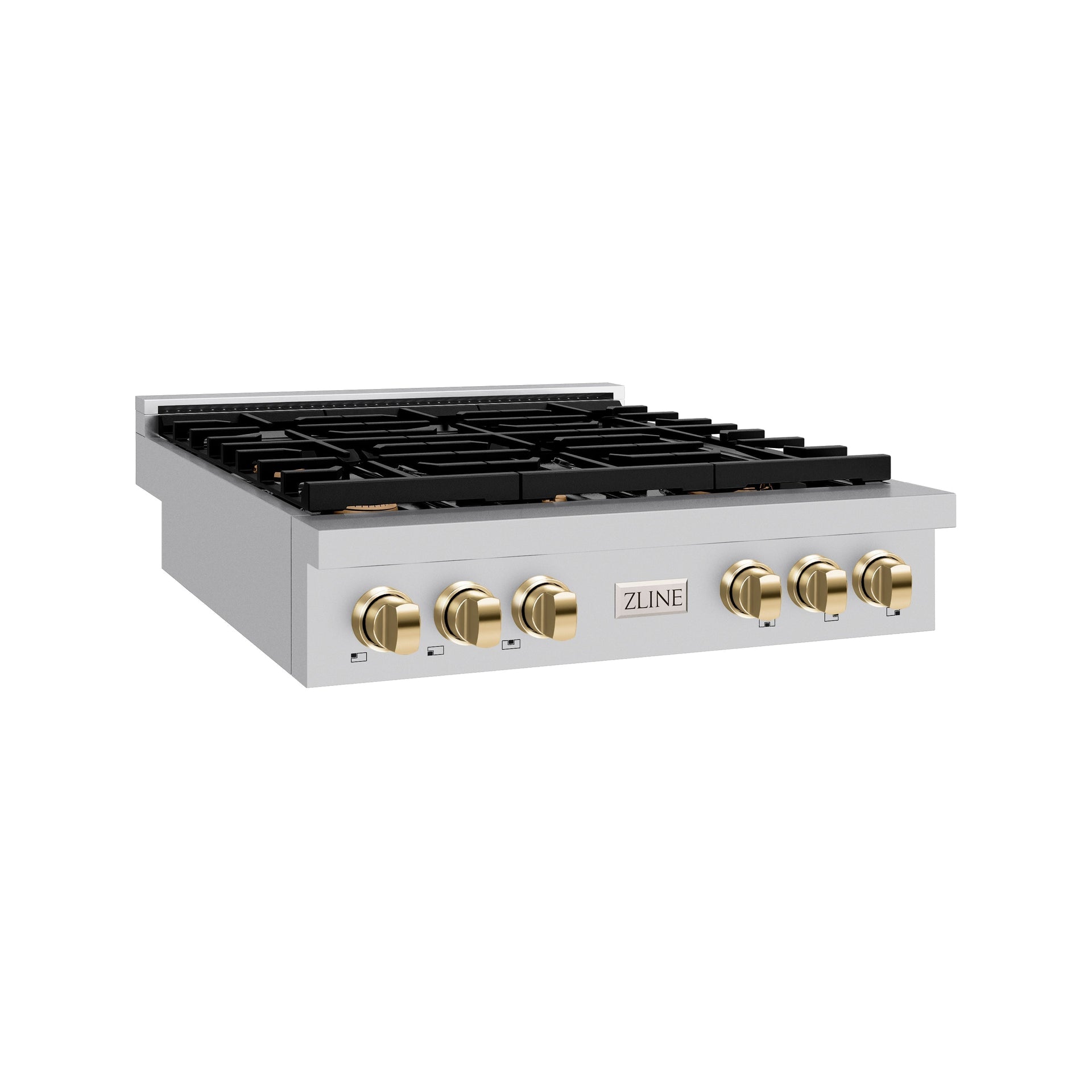 zline-autograph-36-paramount-gas-rangetop-with-6-burners-and-porcelain-cooktop-in-stainless-steel-with-polished-gold-accents-srtz-36-g