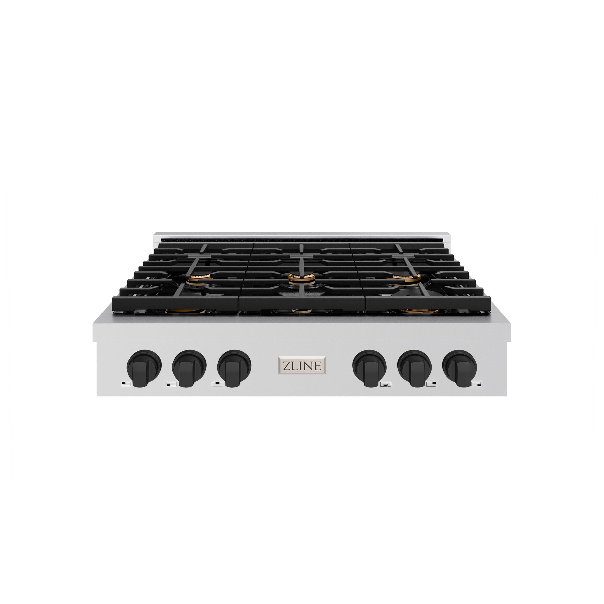 zline-autograph-36-paramount-gas-rangetop-with-6-burners-and-porcelain-cooktop-in-stainless-steel-with-matte-black-accents-srtz-36-mb