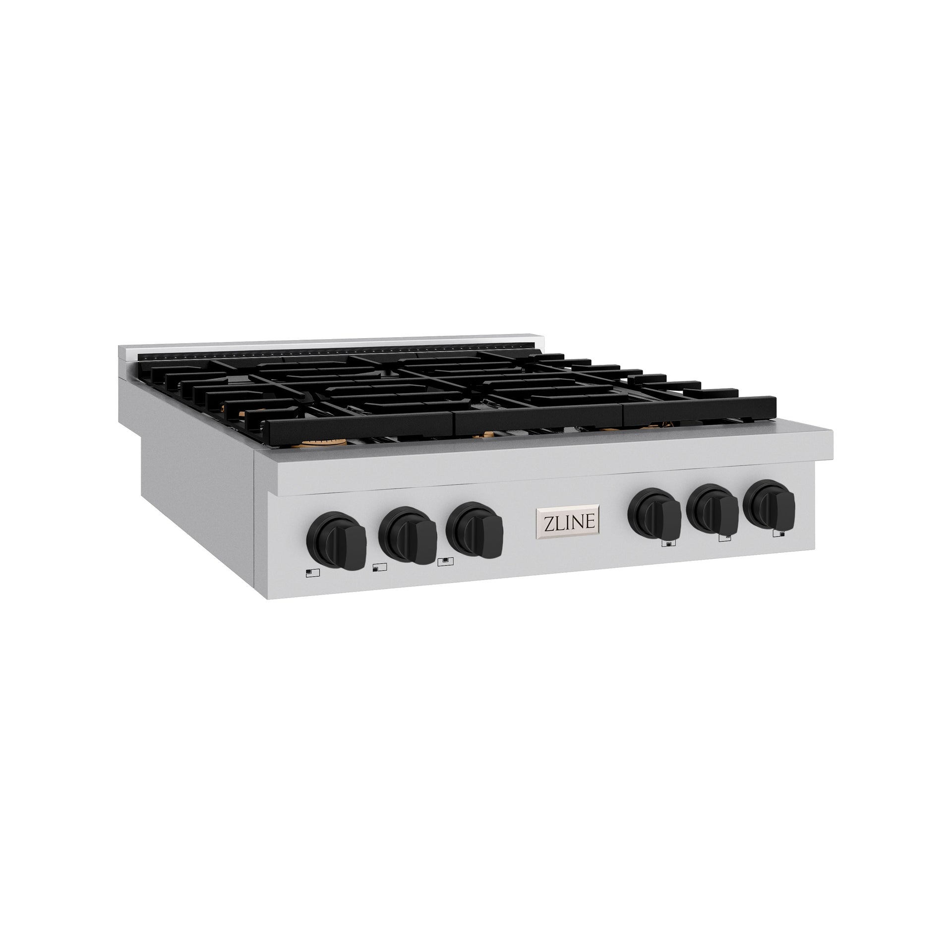 zline-autograph-36-paramount-gas-rangetop-with-6-burners-and-porcelain-cooktop-in-stainless-steel-with-matte-black-accents-srtz-36-mb