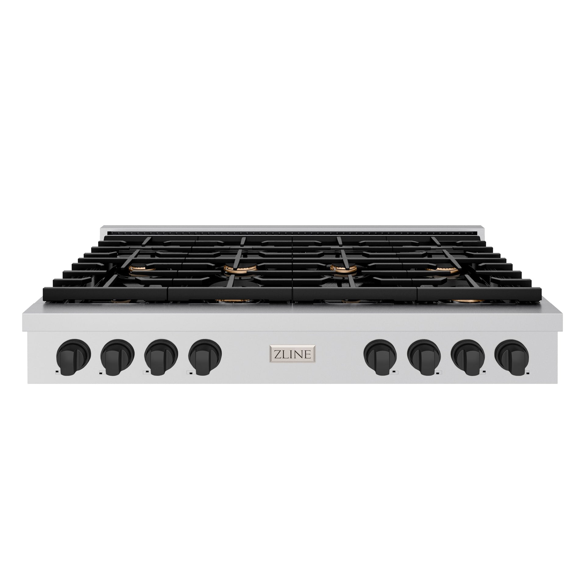 zline-autograph-48-paramount-gas-rangetop-with-8-burners-cast-iron-griddle-and-porcelain-cooktop-in-stainless-steel-with-matte-black-accents-srtz-48-mb