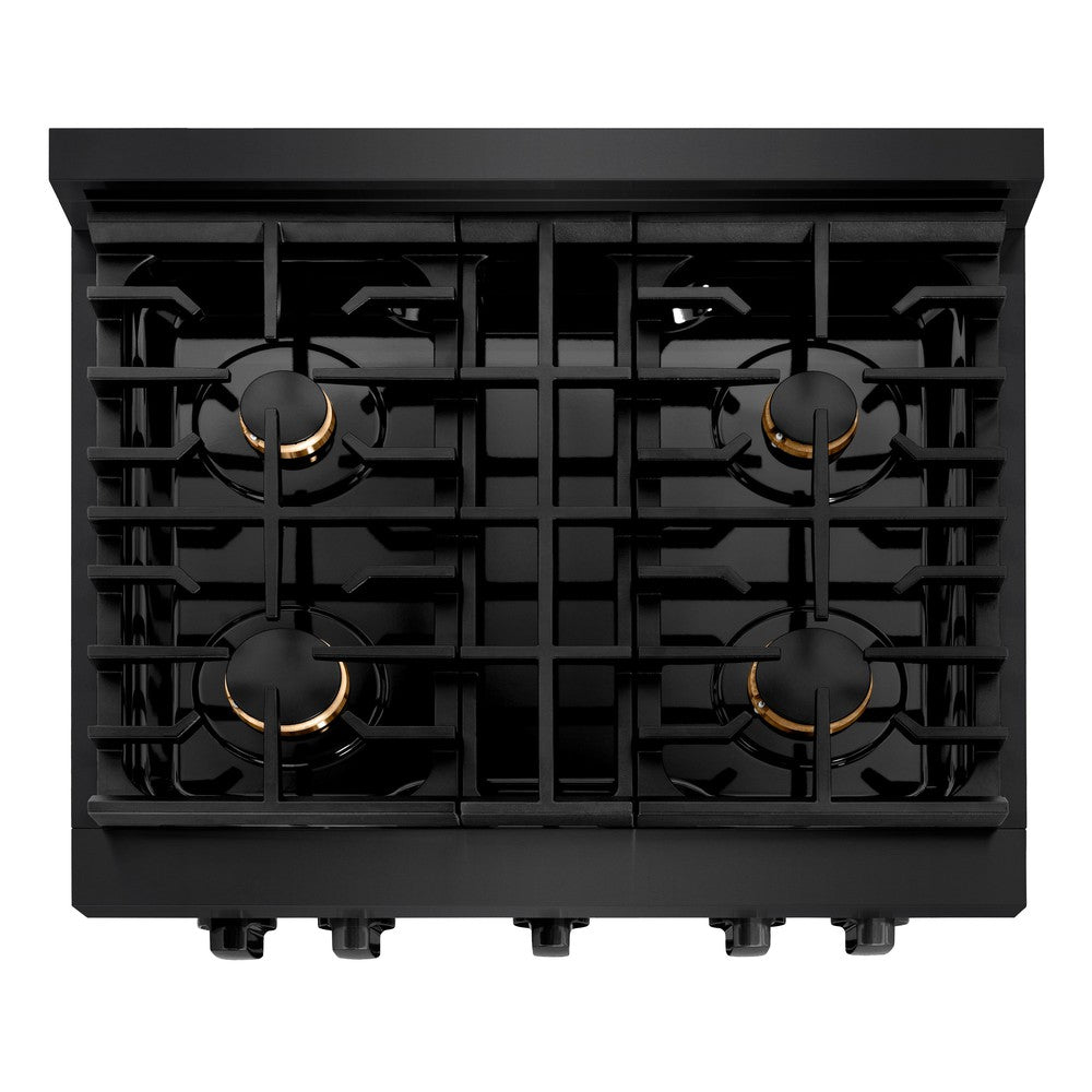 zline-paramount-30-in-dual-fuel-range-with-4-brass-burners-and-4-2-cu-ft-electric-convection-oven-in-black-stainless-steel-sdrb-br-30
