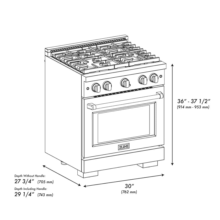 zline-paramount-30-inch-gas-range-with-4-burners-and-4-2-cu-ft-convection-oven-in-black-stainless-steel-model-sgrb-30
