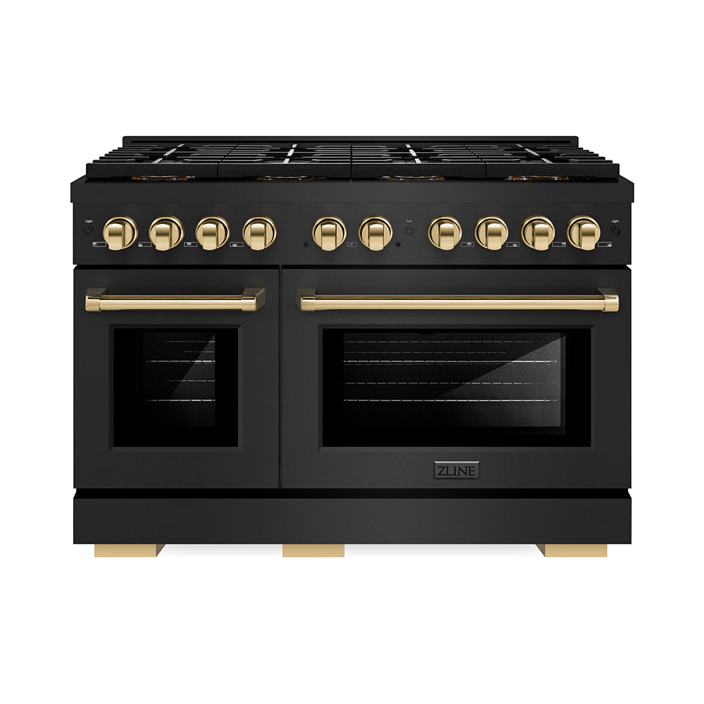 zline-48-in-gas-range-paramount-series-6-7-cu-ft-dual-oven-capacity-8-burner-duopro™-cooktop-black-stainless-steel-with-polished-gold-accents-psgrbz-48-g