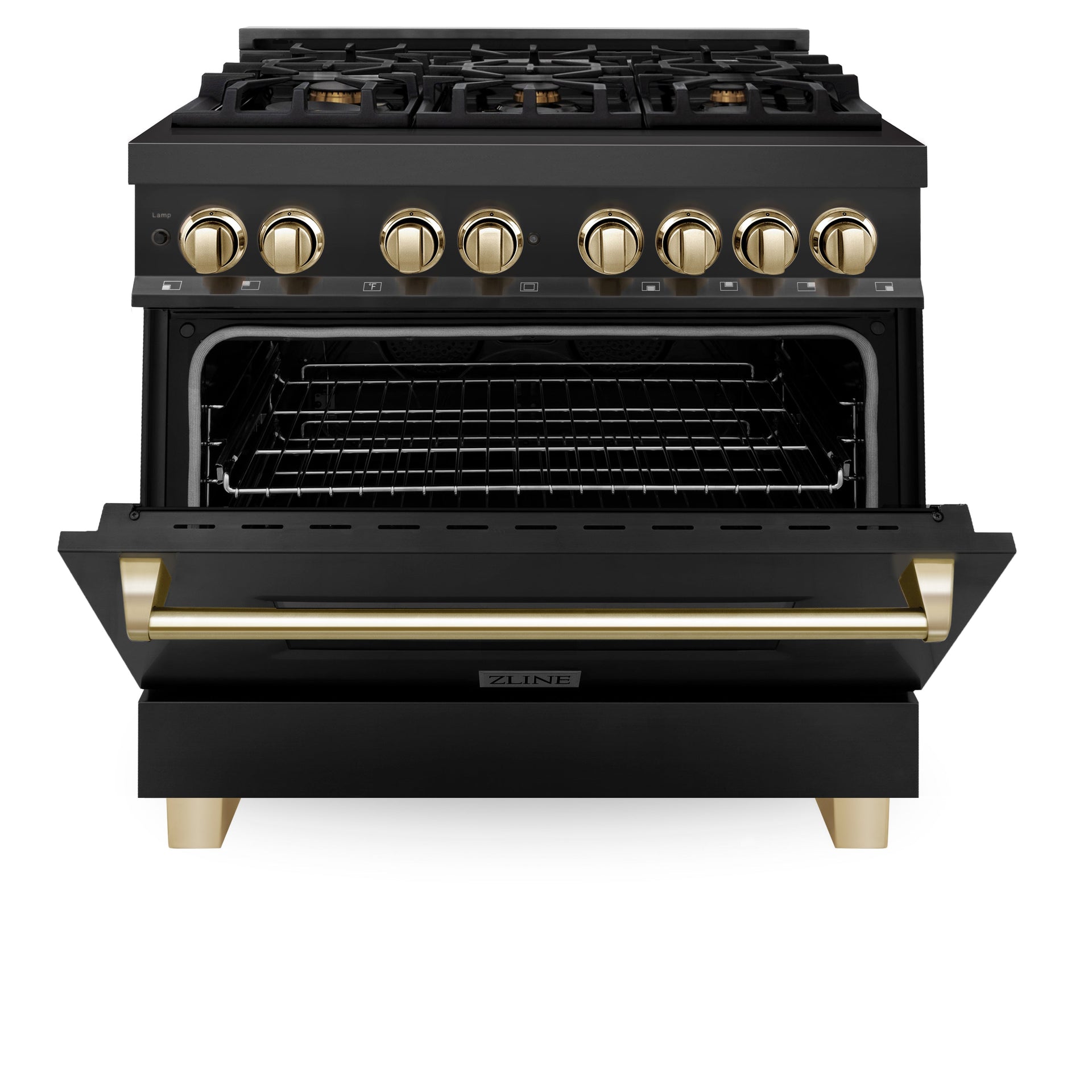 zline-autograph-edition-36-in-4-6-cu-ft-dual-fuel-range-in-black-stainless-steel-with-polished-gold-accents-rabz-36-g