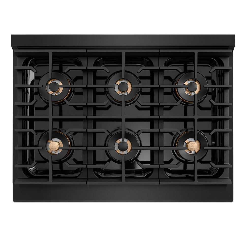 zline-autograph-36-paramount-gas-rangetop-with-6-burner-duopro™-cooktop-in-black-stainless-steel-and-champagne-bronze-accents-psrtbz-36-cb