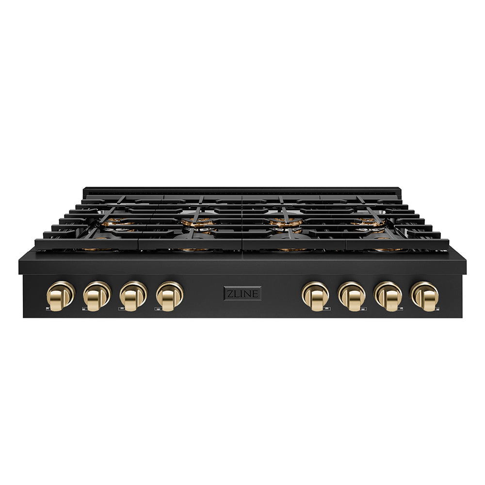 zline-autograph-48-paramount-gas-rangetop-with-8-burner-duopro™-cooktop-in-black-stainless-steel-and-polished-gold-accents-psrtbz-48-g
