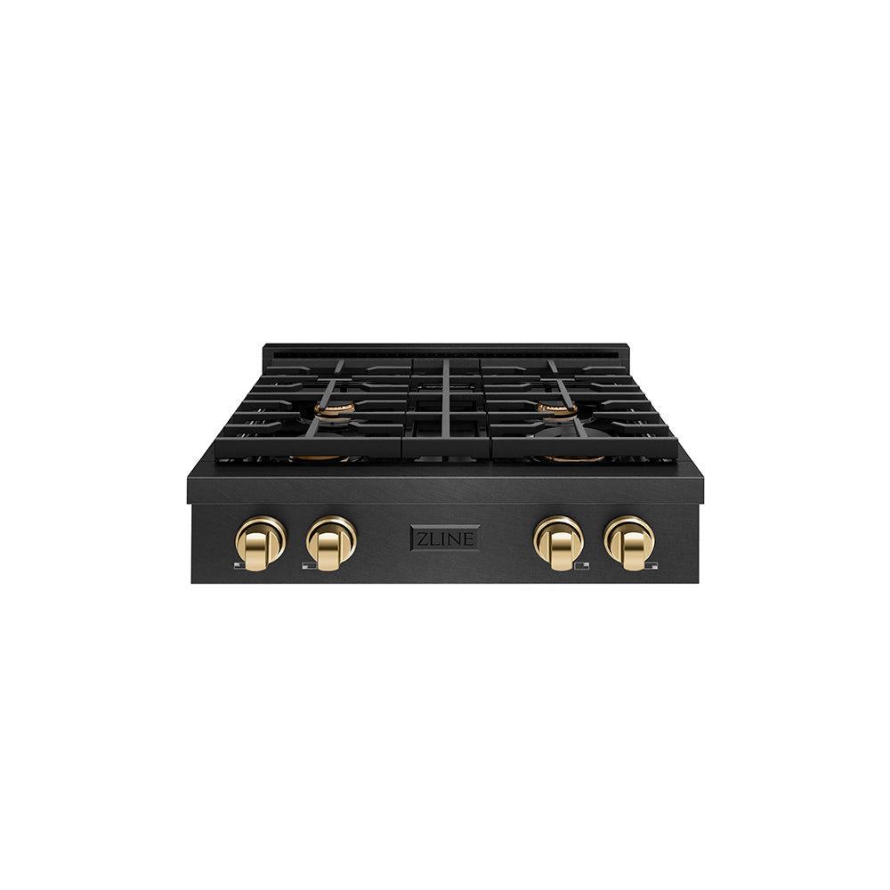 zline-autograph-30-paramount-gas-rangetop-with-4-burners-and-porcelain-cooktop-in-black-satin-with-polished-gold-accents-srtbsz-30-g