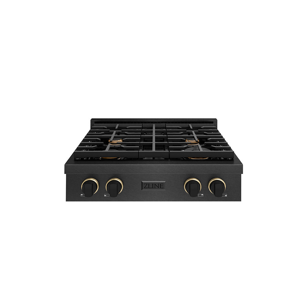 zline-designer-30-paramount-gas-rangetop-with-4-burners-in-black-satin-with-matte-black-and-champagne-bronze-accents-srtbsz-30-mbcb