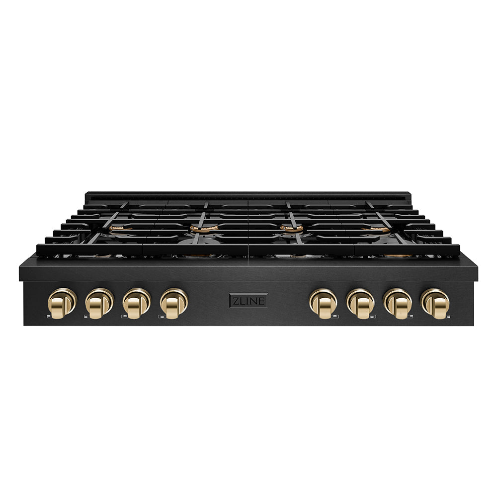 zline-autograph-48-paramount-gas-rangetop-with-8-burners-and-porcelain-cooktop-in-black-satin-with-gold-accents-srtbsz-48-g