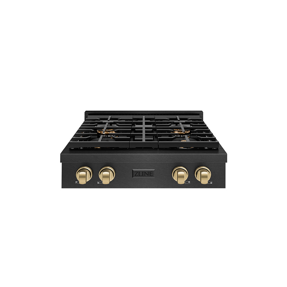 zline-autograph-30-paramount-gas-rangetop-with-4-burner-duopro™-cooktop-in-black-satin-and-champagne-bronze-accents-psrtbsz-30-cb