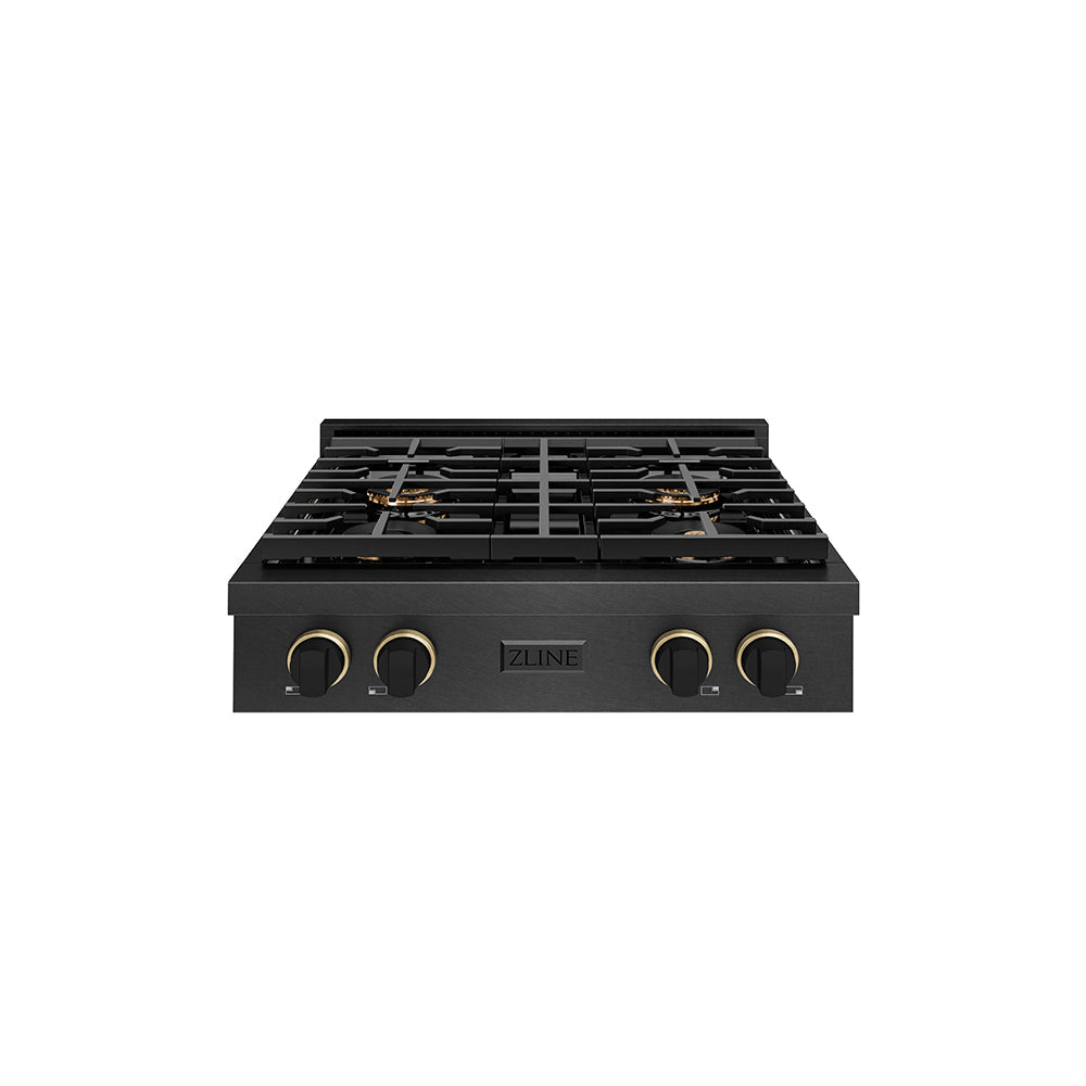 zline-designer-30-paramount-gas-rangetop-with-4-burner-duopro™-cooktop-in-black-satin-with-black-and-champagne-accents-psrtbsz-30-mbcb