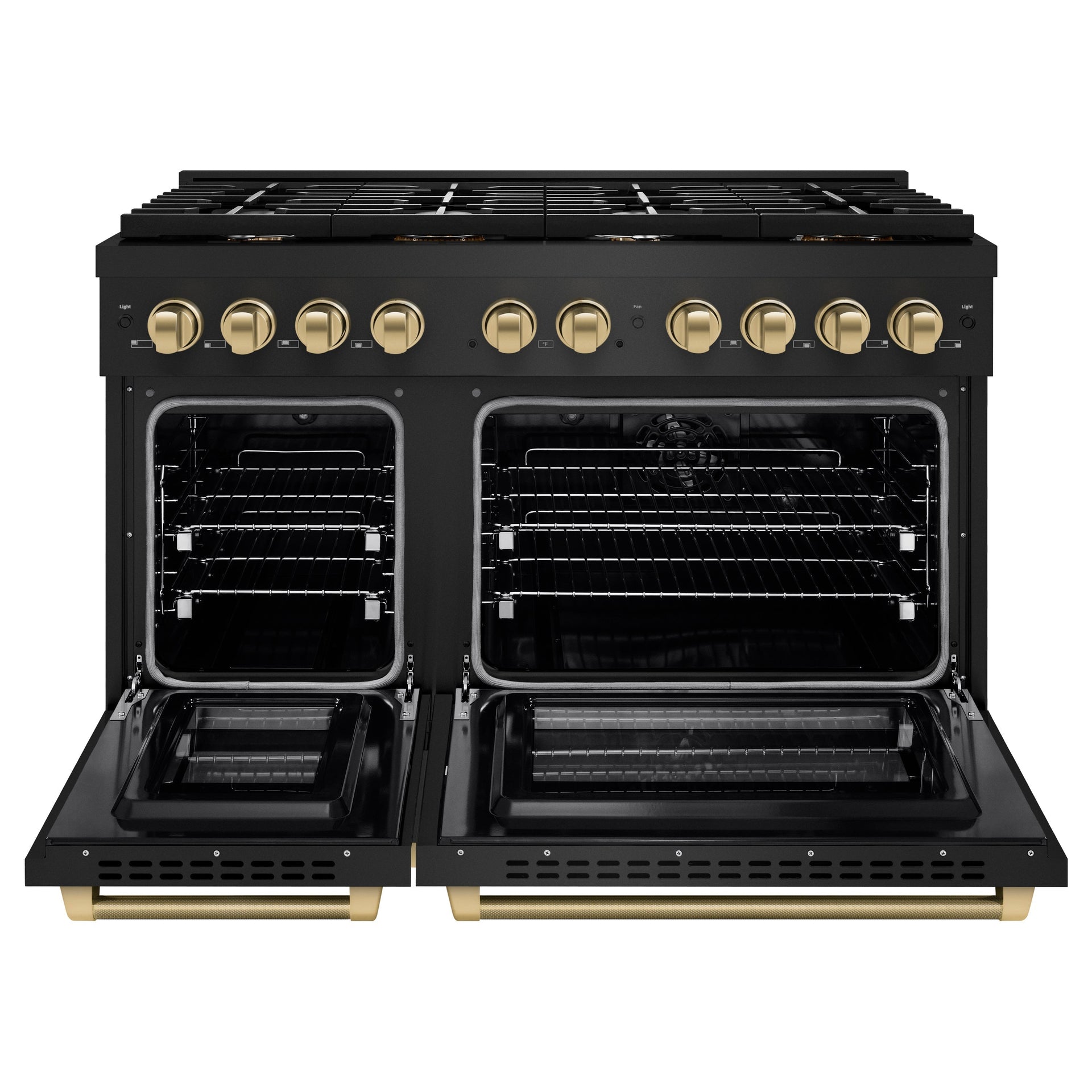 zline-48-in-dual-fuel-range-6-7-cu-ft-double-oven-8-burner-gas-cooktop-black-stainless-steel-champagne-bronze-helix-handles-knobs-sdrbz-48-kcb