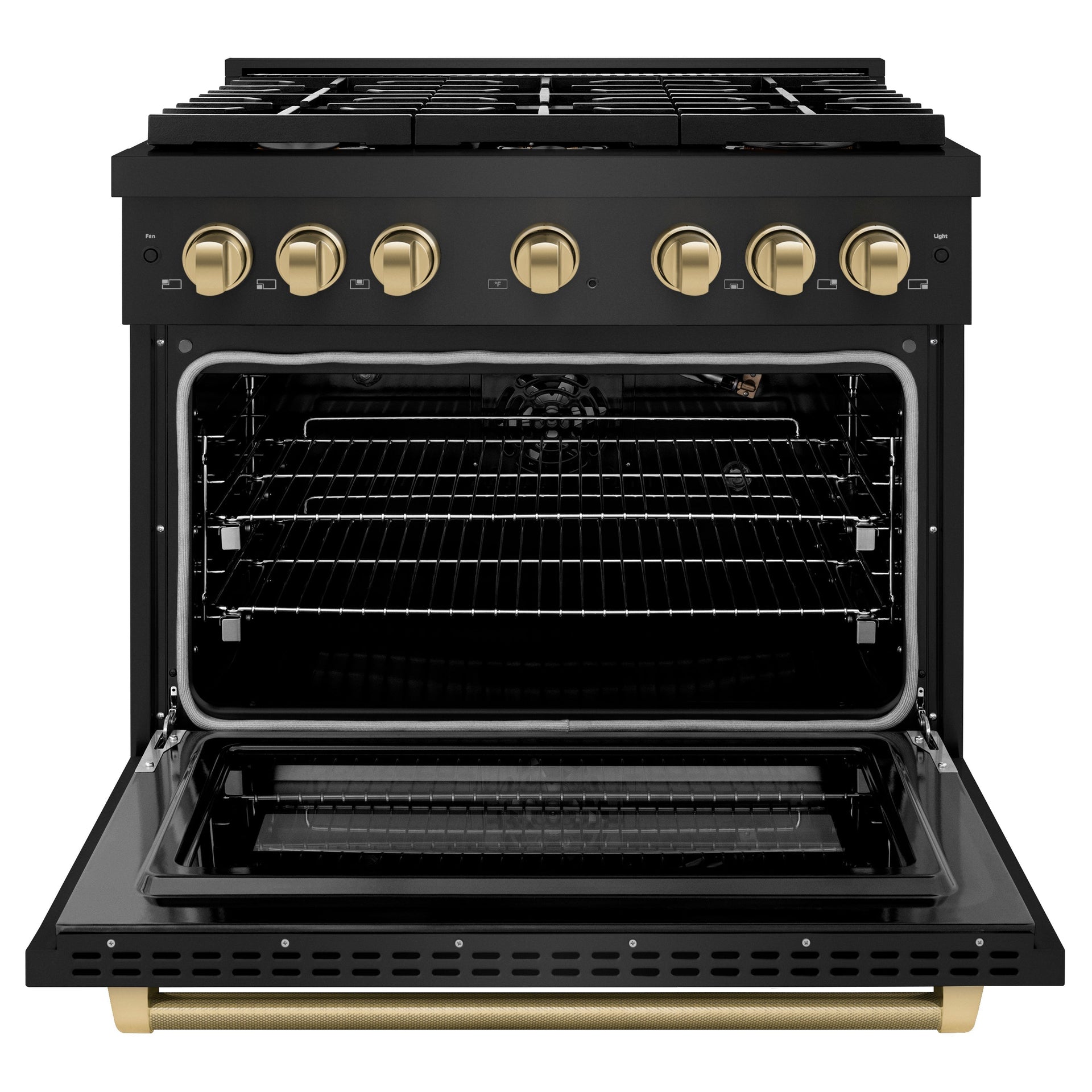 zline-36-in-gas-range-5-2-cu-ft-6-burner-cooktop-convection-gas-oven-black-stainless-steel-champagne-bronze-helix-handle-accents-sgrbz-36-kcb