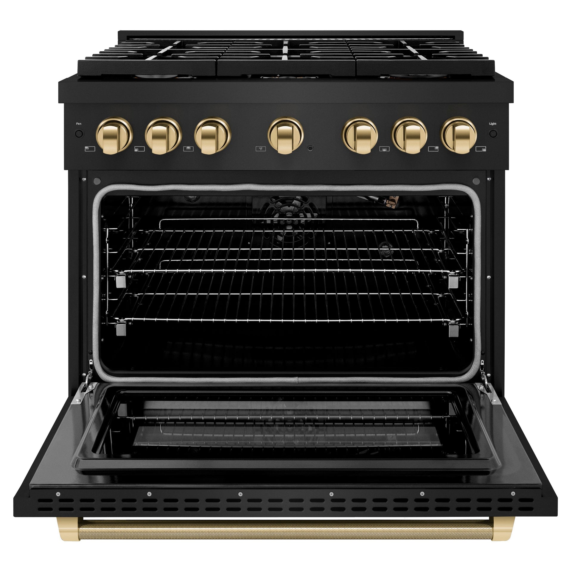 zline-36-in-gas-range-5-2-cu-ft-6-burner-cooktop-convection-gas-oven-black-stainless-steel-polished-gold-helix-handle-knob-accents-sgrbz-36-kg