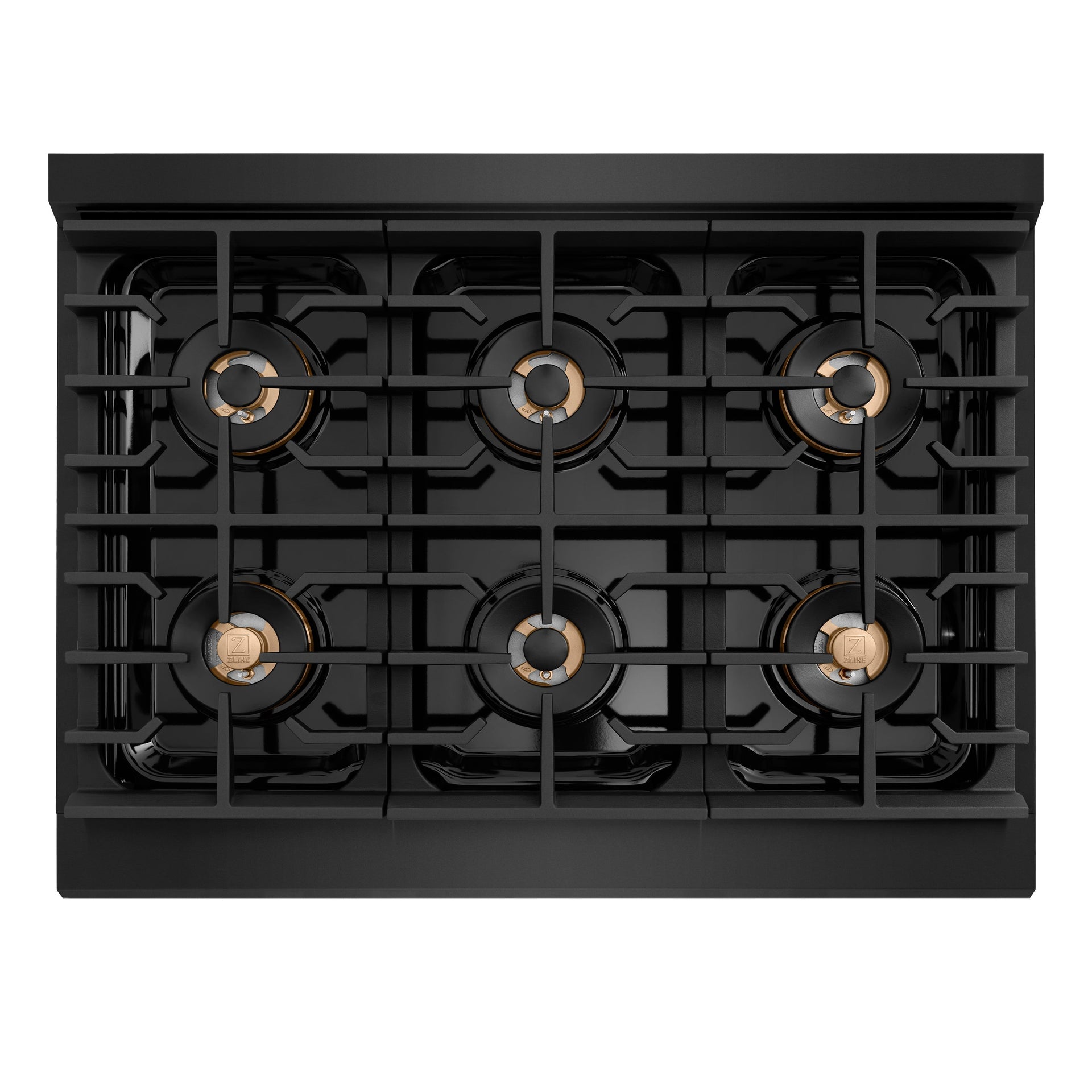 zline-36-in-gas-range-5-2-cu-ft-6-burner-duopro™-cooktop-convection-oven-black-stainless-steel-champagne-bronze-accents-psgrbz-36-kcb