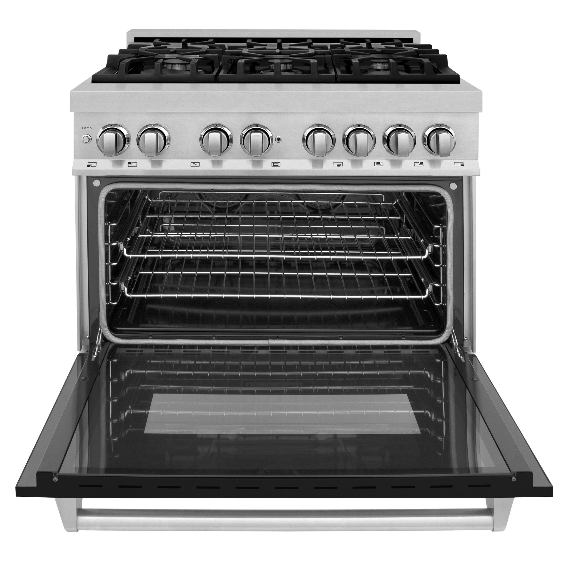 zline-legacy-36-inch-dual-fuel-range-4-6-cu-ft-electric-convection-oven-6-burner-gas-cooktop-satin-stainless-steel-with-black-matte-door-model-ras-blm-36