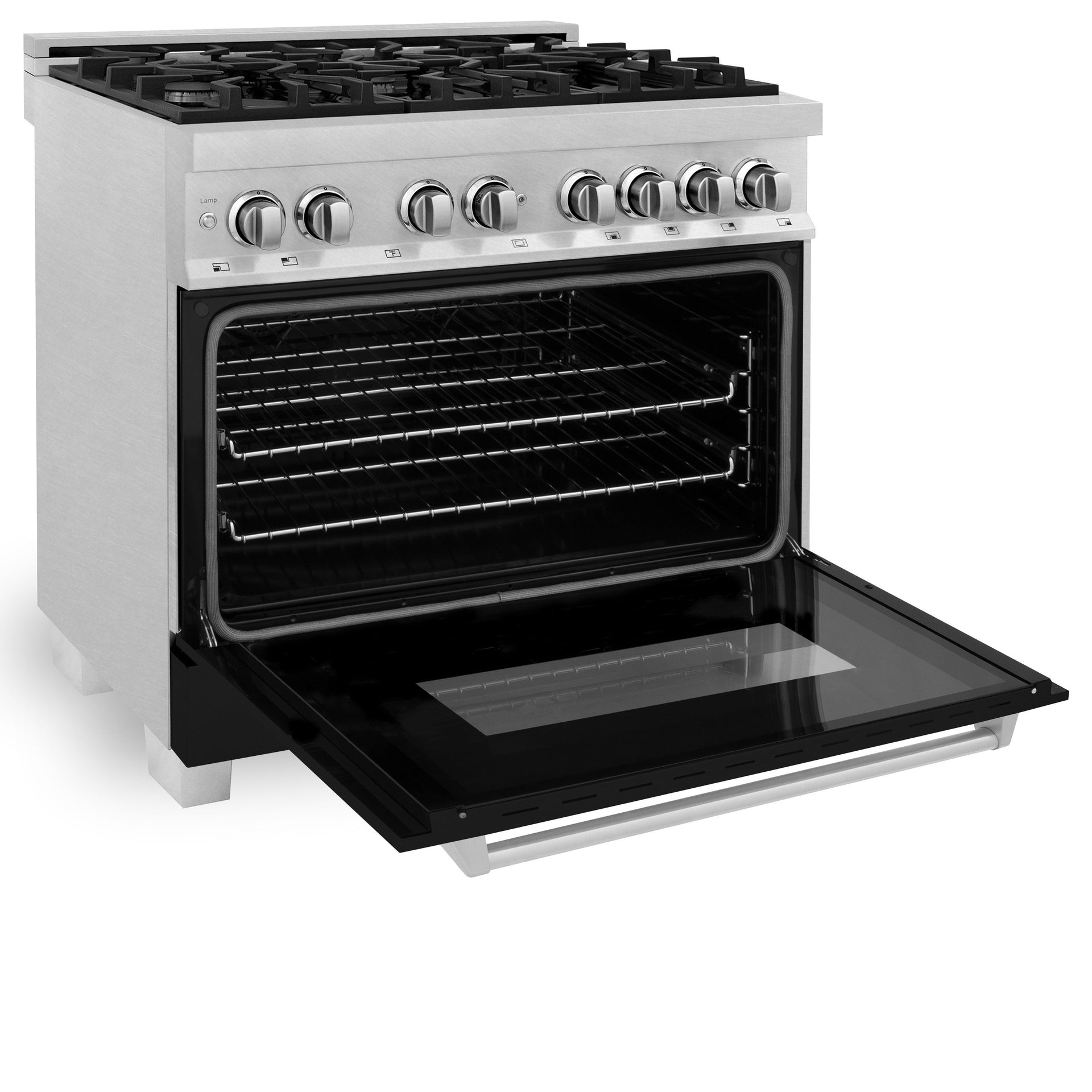 zline-legacy-36-inch-dual-fuel-range-4-6-cu-ft-electric-convection-oven-6-burner-gas-cooktop-satin-stainless-steel-with-black-matte-door-model-ras-blm-36