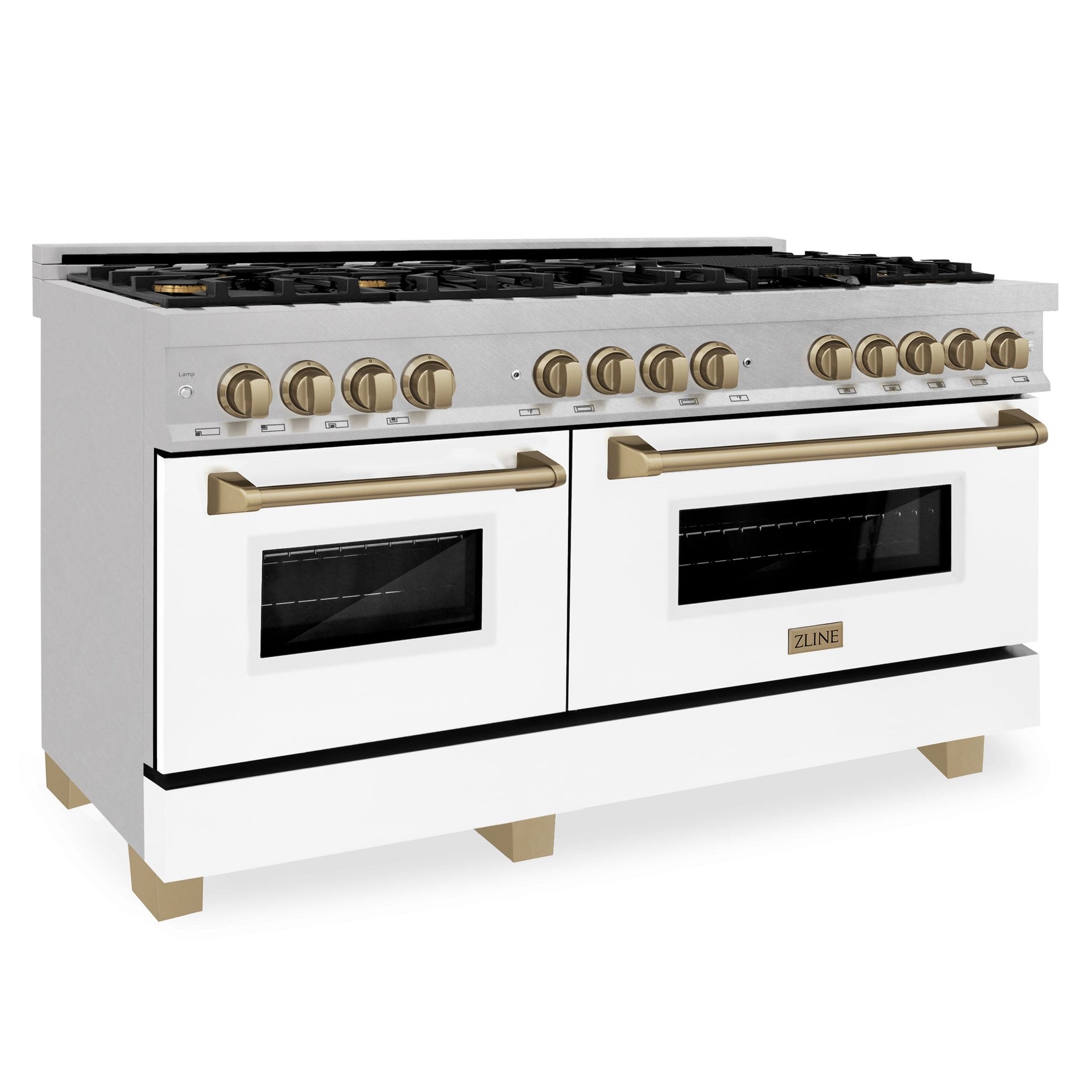 zline-autograph-edition-60-in-7-4-cu-ft-legacy-dual-fuel-range-with-9-burner-gas-cooktop-and-2-electric-convection-ovens-in-satin-stainless-steel-with-white-matte-doors-and-champagne-bronze-accents-rasz-wm-60-cb