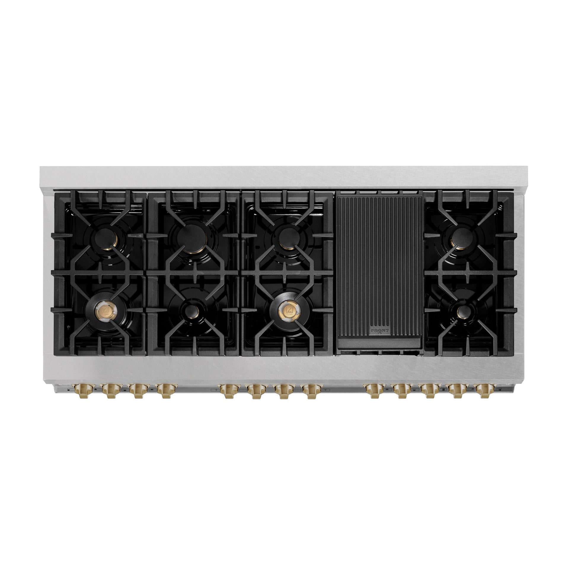zline-autograph-edition-60-in-7-4-cu-ft-legacy-dual-fuel-range-with-9-burner-gas-cooktop-and-2-electric-convection-ovens-in-satin-stainless-steel-with-white-matte-doors-and-champagne-bronze-accents-rasz-wm-60-cb
