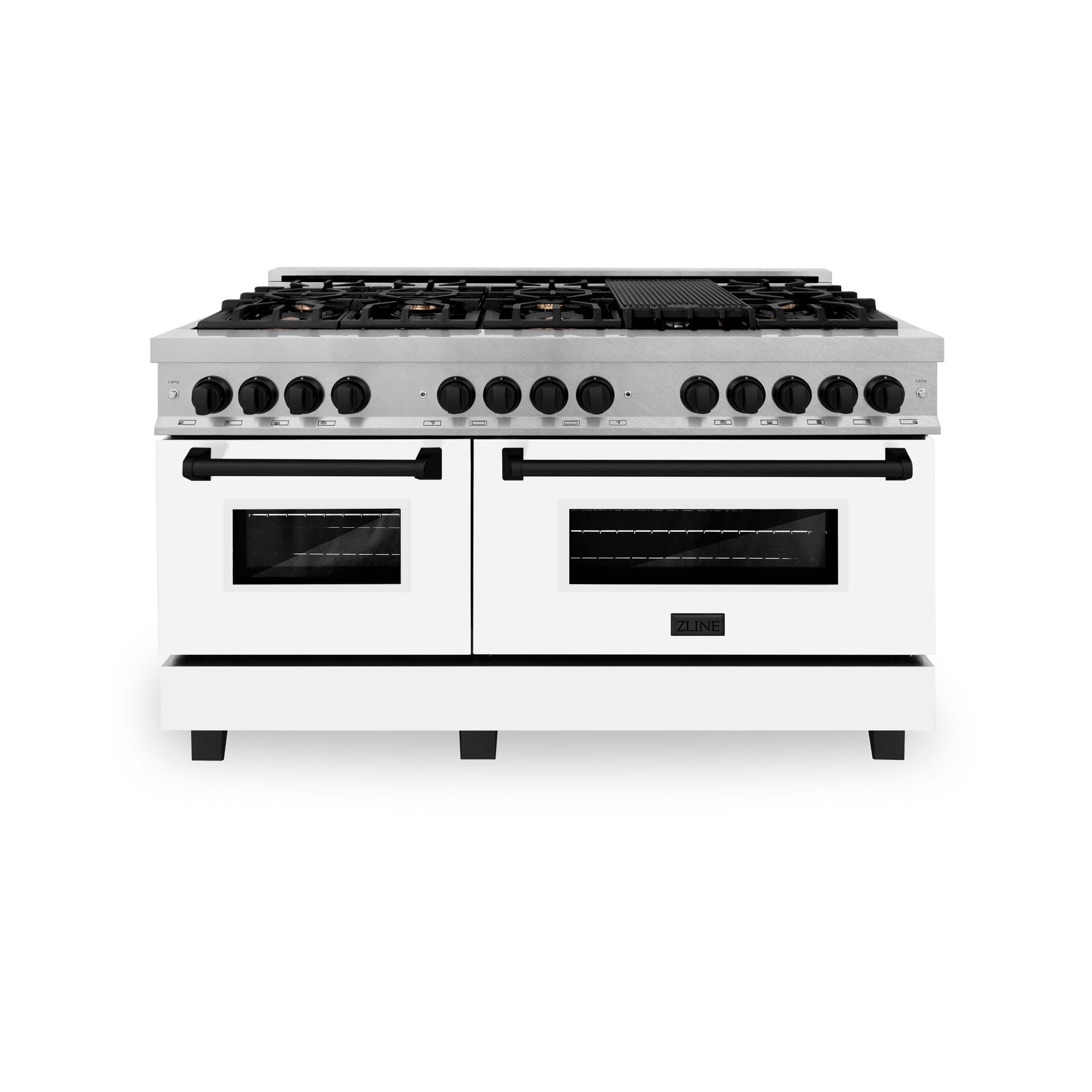 zline-autograph-60-in-legacy-dual-fuel-range-with-9-gas-burners-and-double-electric-convection-ovens-7-4-cu-ft-satin-stainless-steel-with-white-matte-doors-and-matte-black-accents-rasz-wm-60-mb