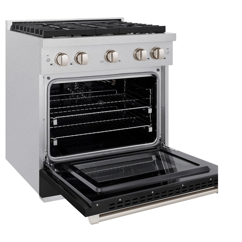 zline-30-paramount-dual-fuel-range-4-2-cu-ft-4-gas-burners-electric-convection-oven-satin-stainless-steel-with-black-matte-door-sdrs-blm-30