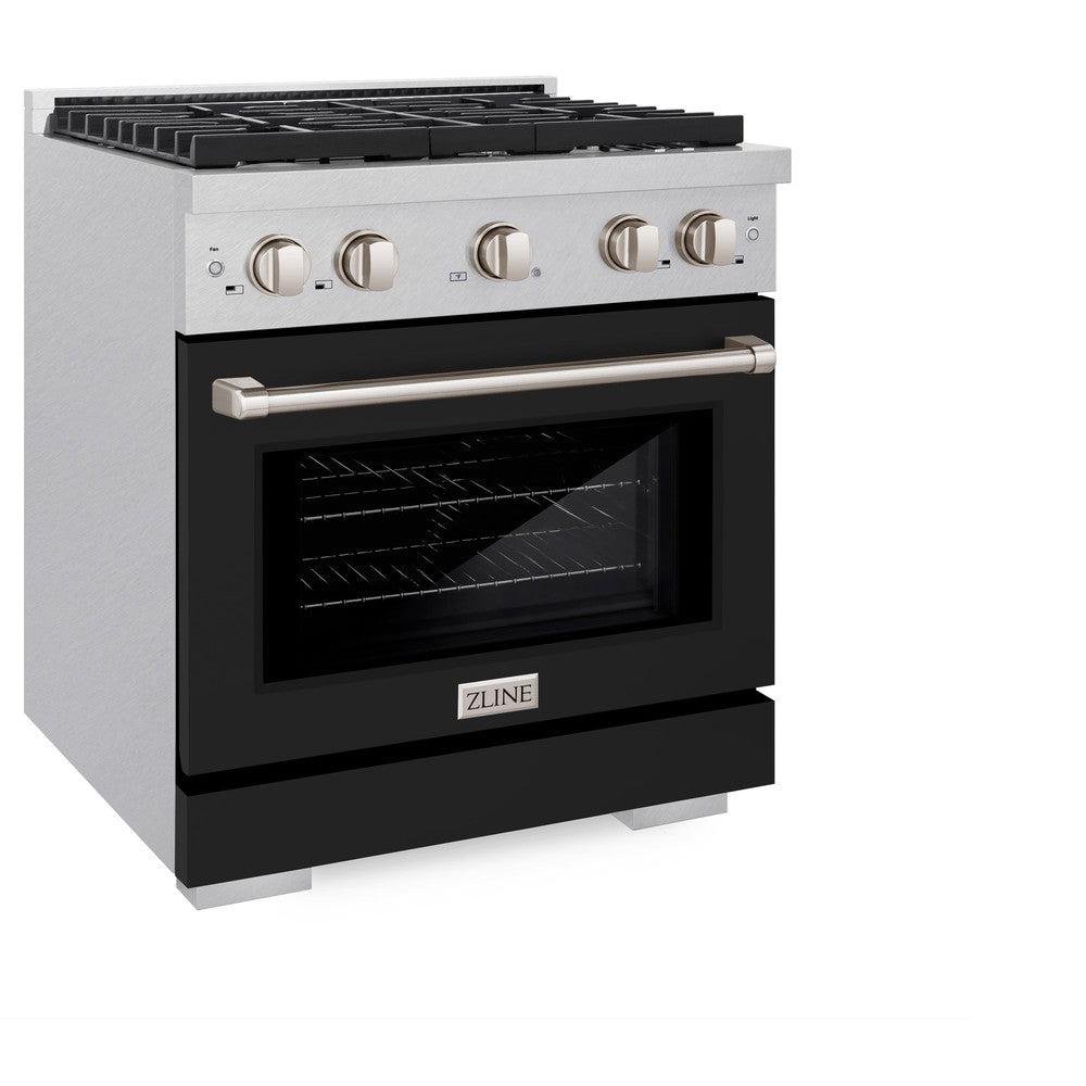 zline-30-paramount-dual-fuel-range-4-2-cu-ft-4-gas-burners-electric-convection-oven-satin-stainless-steel-with-black-matte-door-sdrs-blm-30