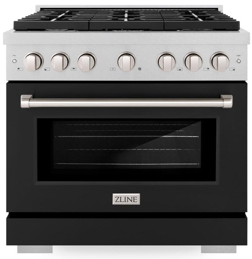 zline-36-in-paramount-dual-fuel-range-6-burner-gas-cooktop-electric-convection-oven-5-2-cu-ft-satin-stainless-steel-with-black-matte-door-sdrs-blm-36