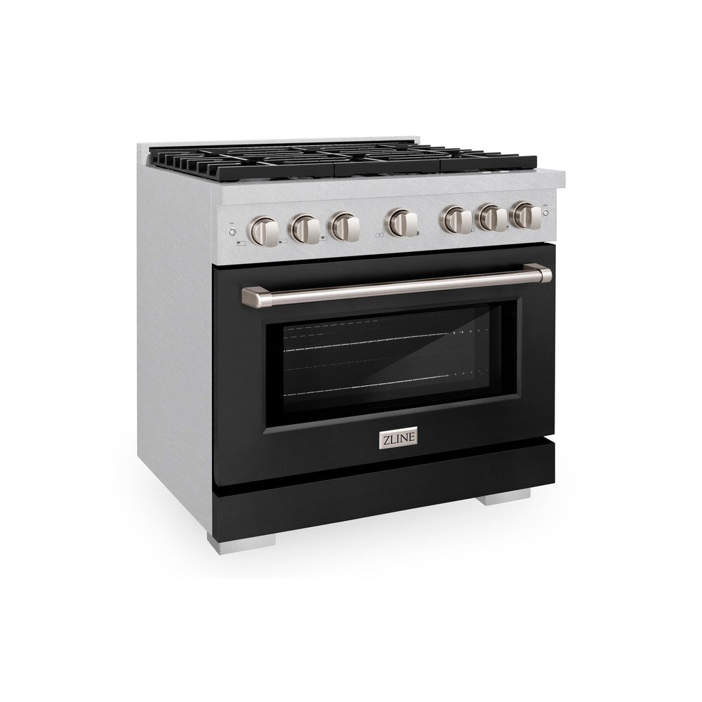 zline-36-in-paramount-dual-fuel-range-6-burner-gas-cooktop-electric-convection-oven-5-2-cu-ft-satin-stainless-steel-with-black-matte-door-sdrs-blm-36
