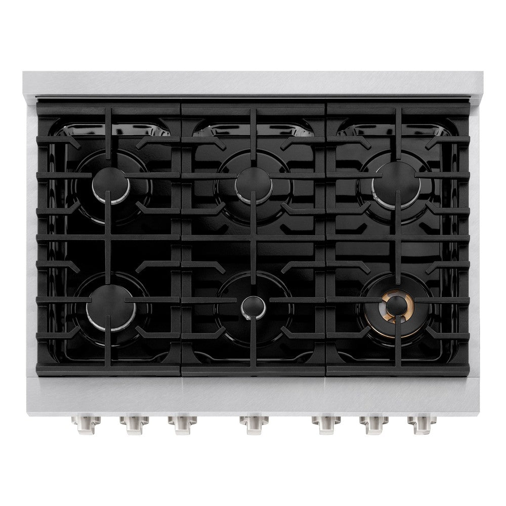 zline-36-in-paramount-dual-fuel-range-6-burner-gas-cooktop-electric-convection-oven-5-2-cu-ft-satin-stainless-steel-with-black-matte-door-sdrs-blm-36
