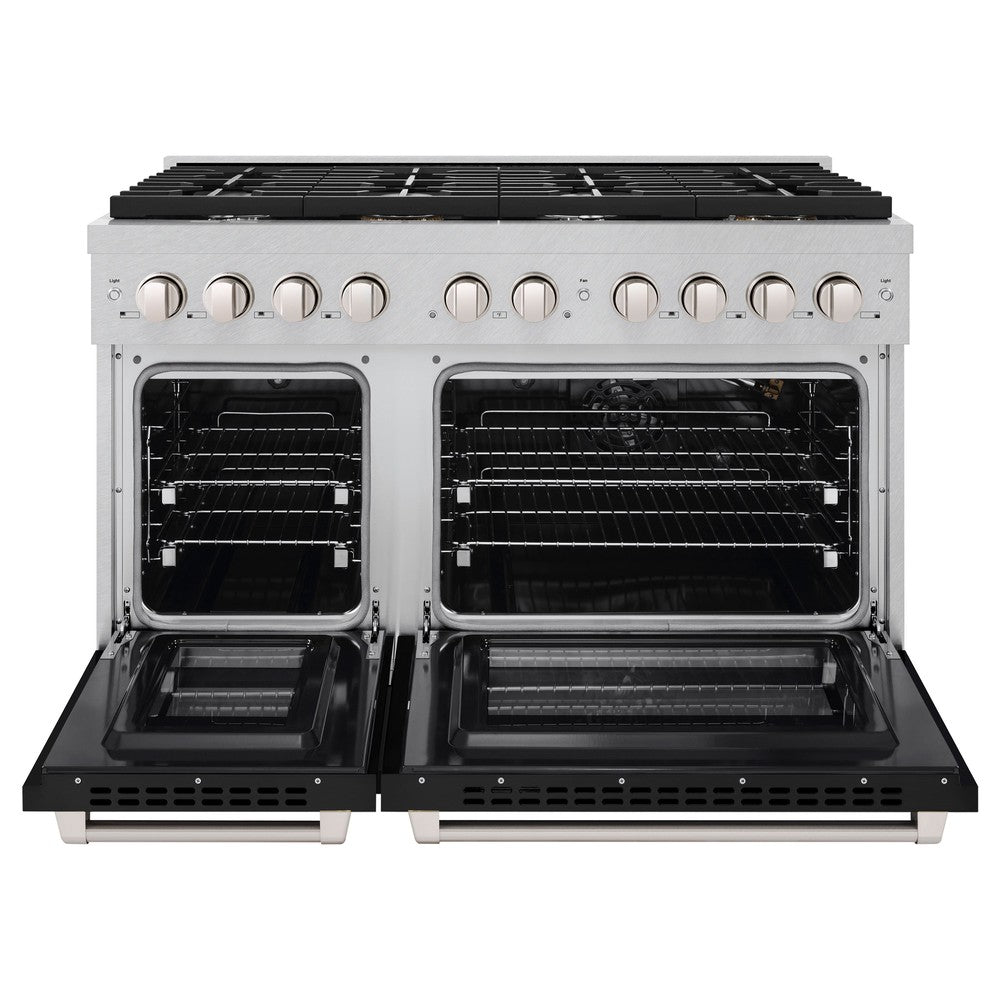 zline-paramount-48-in-6-7-cu-ft-double-oven-dual-fuel-range-with-8-burner-gas-cooktop-in-satin-stainless-steel-with-black-matte-doors-sdrs-blm-48