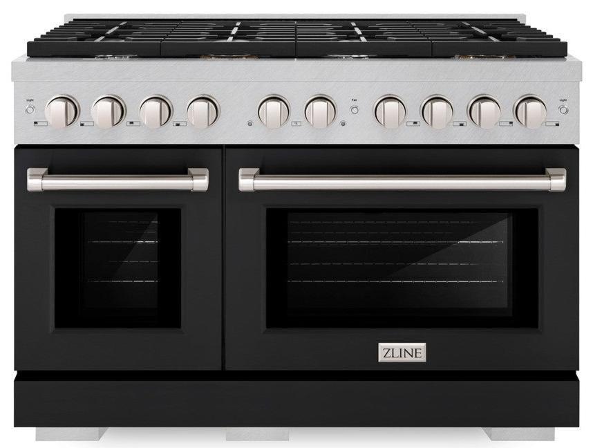 zline-paramount-48-in-6-7-cu-ft-double-oven-dual-fuel-range-with-8-burner-gas-cooktop-in-satin-stainless-steel-with-black-matte-doors-sdrs-blm-48