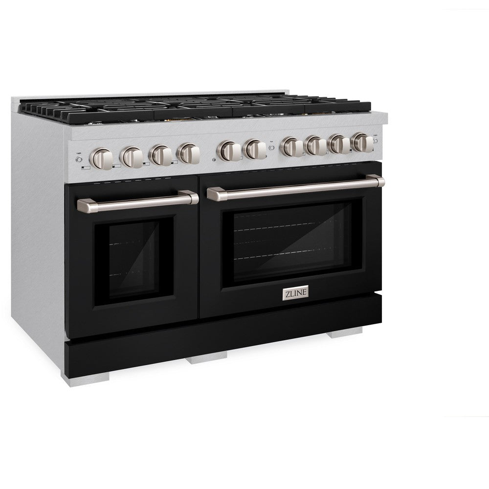 zline-paramount-48-in-6-7-cu-ft-double-oven-dual-fuel-range-with-8-burner-gas-cooktop-in-satin-stainless-steel-with-black-matte-doors-sdrs-blm-48
