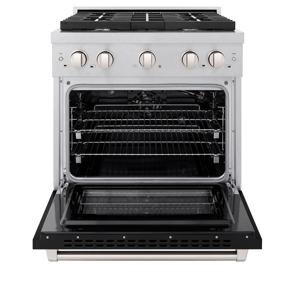 zline-30-in-4-2-cu-ft-paramount-gas-range-with-4-burners-convection-gas-oven-satin-stainless-steel-with-black-matte-door-sgrs-blm-30
