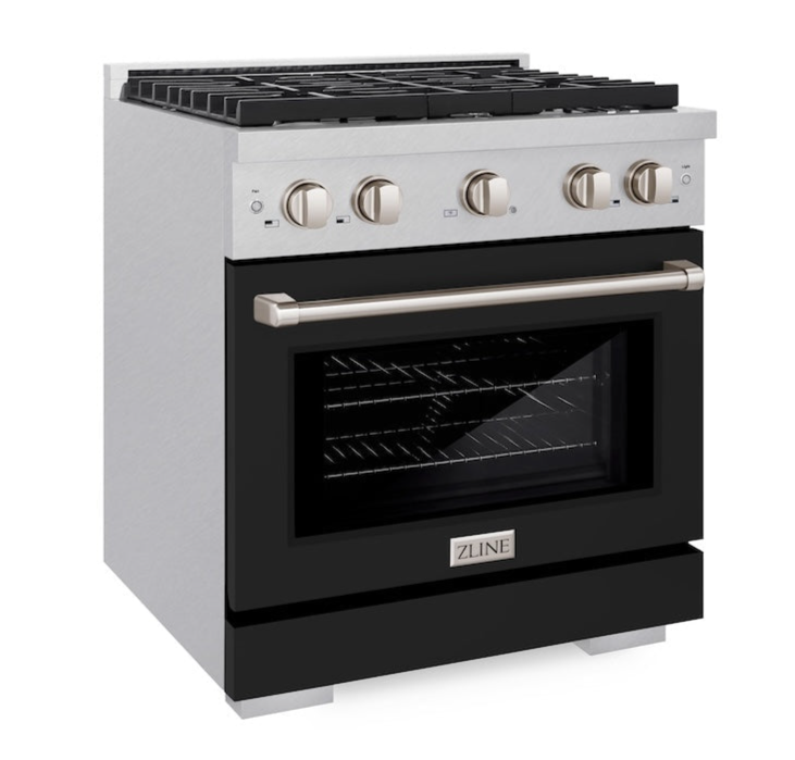 zline-30-in-4-2-cu-ft-paramount-gas-range-with-4-burners-convection-gas-oven-satin-stainless-steel-with-black-matte-door-sgrs-blm-30