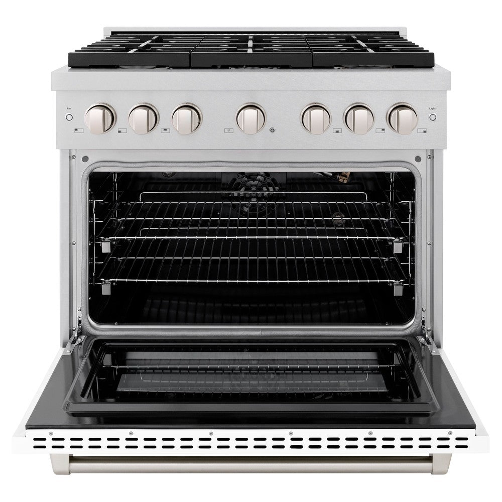 zline-paramount-36-in-dual-fuel-range-with-6-gas-burners-and-electric-convection-oven-5-2-cu-ft-satin-stainless-steel-with-white-matte-door-sdrs-wm-36