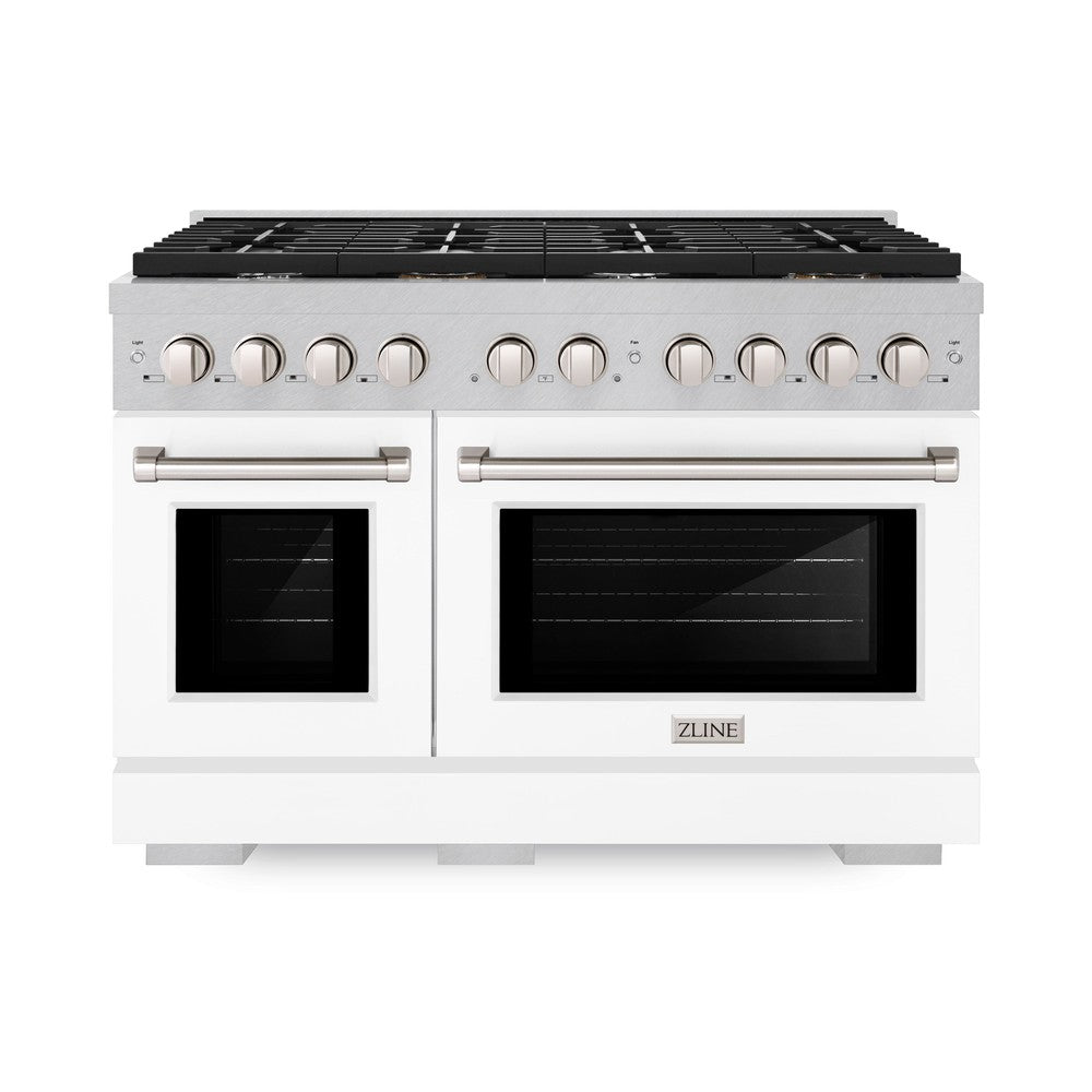 zline-48-inch-paramount-double-oven-dual-fuel-range-with-8-gas-burners-6-7-cu-ft-satin-stainless-steel-with-white-matte-doors-sdrs-wm-48