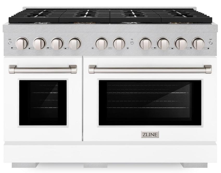 zline-48-inch-paramount-double-oven-dual-fuel-range-with-8-gas-burners-6-7-cu-ft-satin-stainless-steel-with-white-matte-doors-sdrs-wm-48