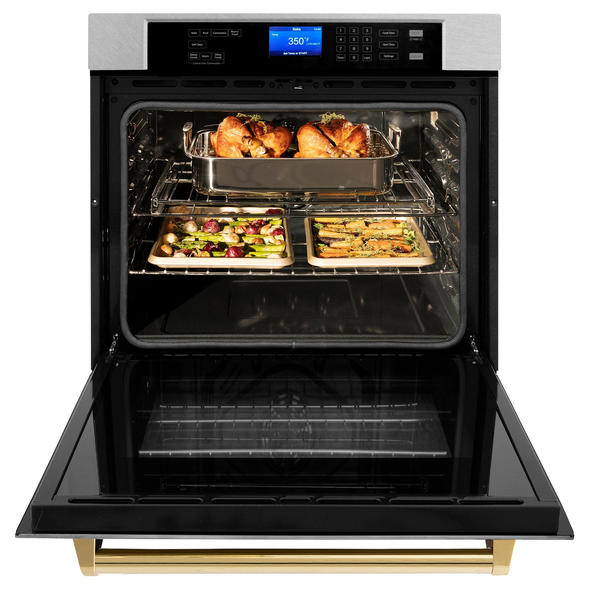 zline-30-autograph-professional-true-convection-single-wall-oven-with-air-fry-and-self-clean-in-satin-stainless-steel-with-polished-gold-handle-wassz-30-g