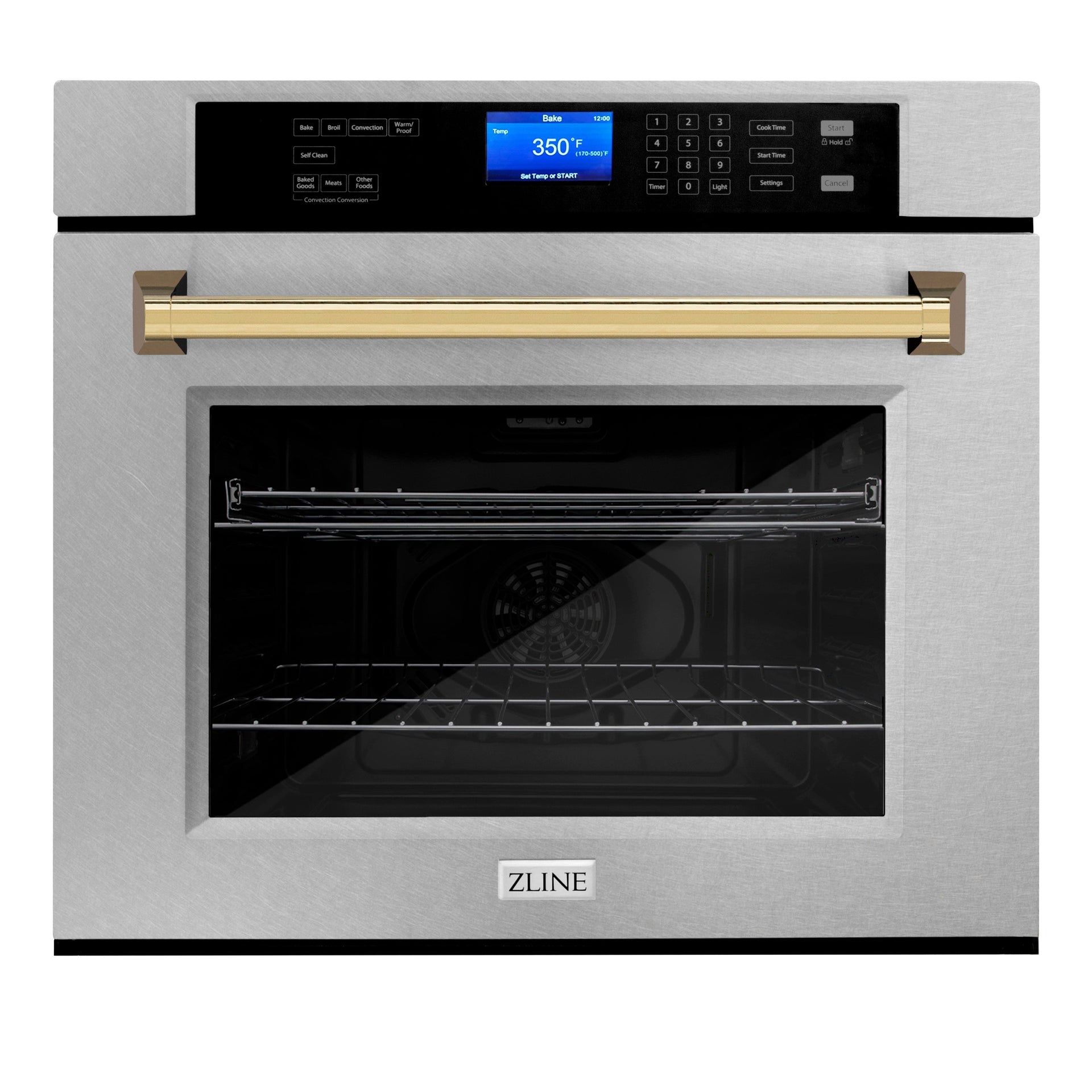 zline-30-autograph-professional-true-convection-single-wall-oven-with-air-fry-and-self-clean-in-satin-stainless-steel-with-polished-gold-handle-wassz-30-g