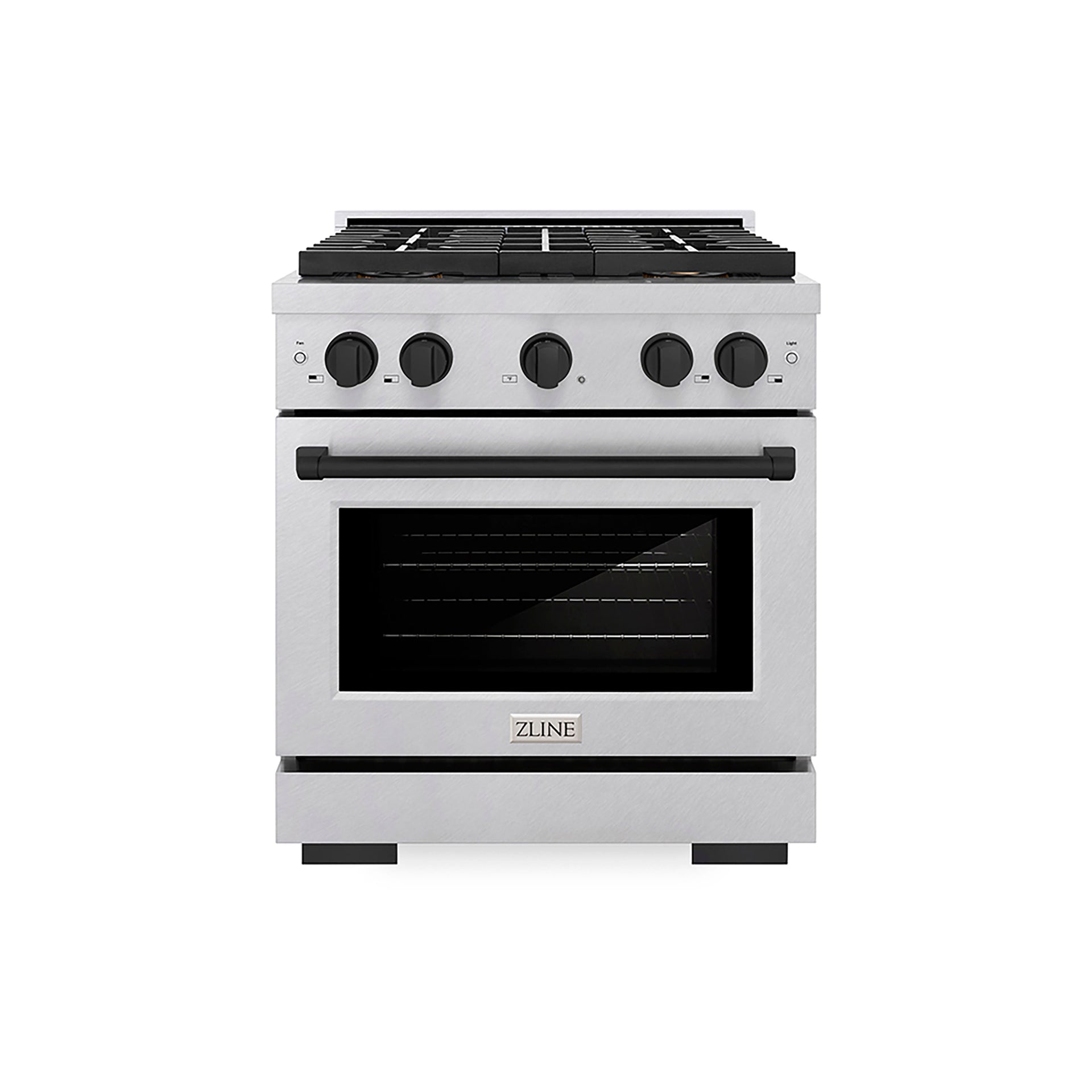 zline-30-in-dual-fuel-range-4-2-cu-ft-4-burner-duopro-cooktop-electric-convection-oven-satin-stainless-steel-matte-black-accents-psdrsz-30-mb