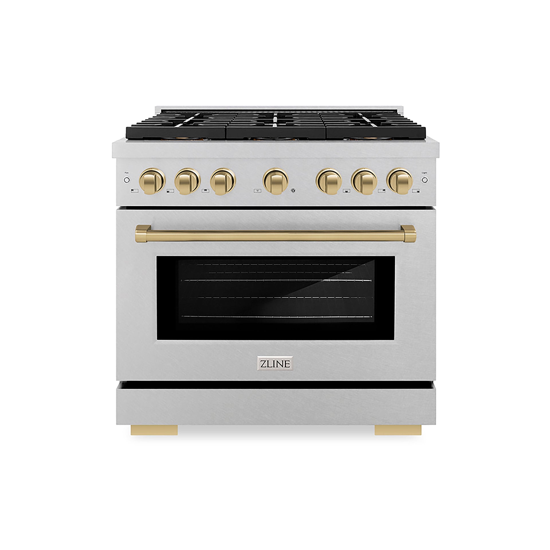 zline-36-in-dual-fuel-range-5-2-cu-ft-6-burner-duopro™-cooktop-electric-convection-oven-satin-stainless-steel-champagne-bronze-accents-psdrsz-36-cb